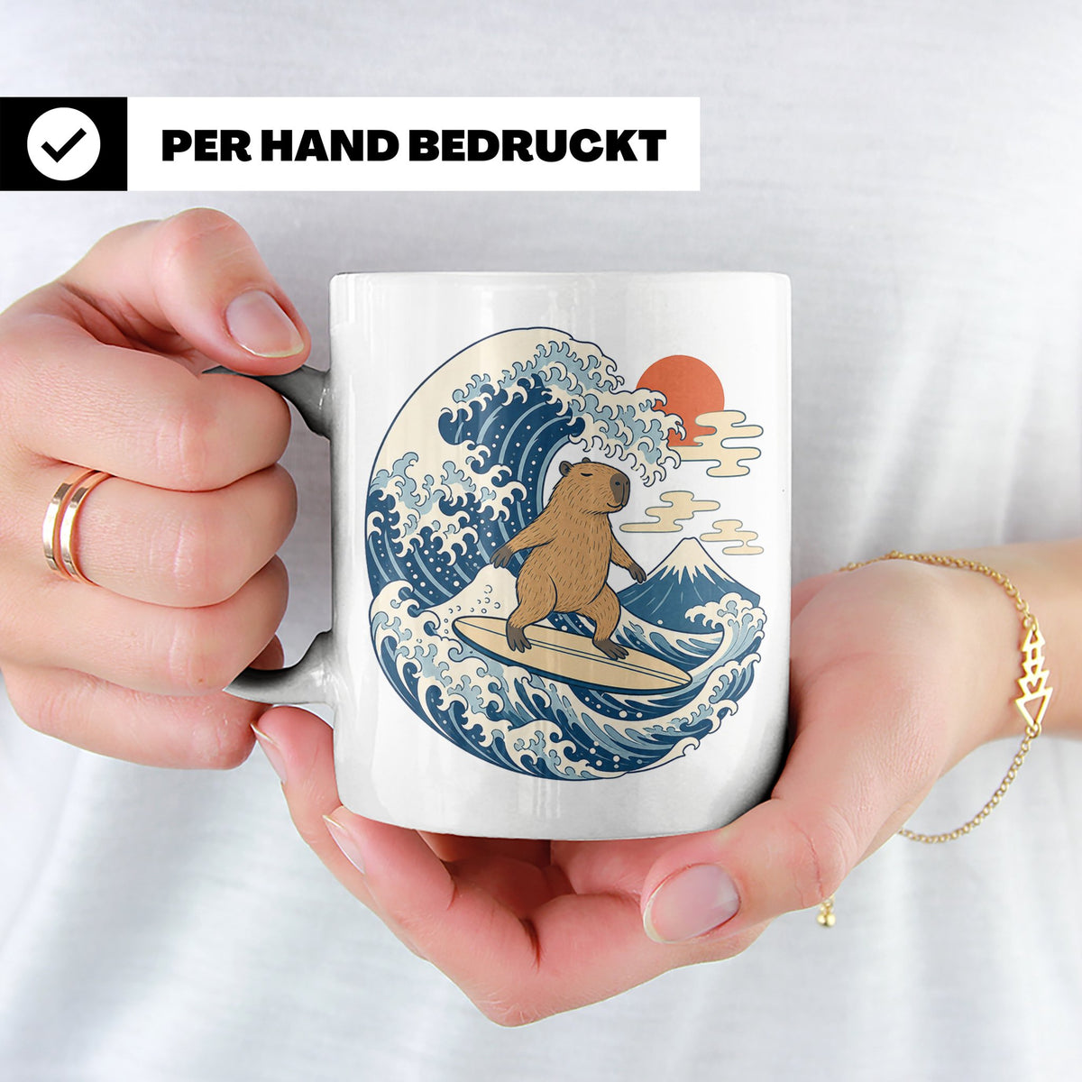 Capybara Tasse Surfer Japanische Welle - Geschenk für Capyba – Weiß [farbe:weiß]