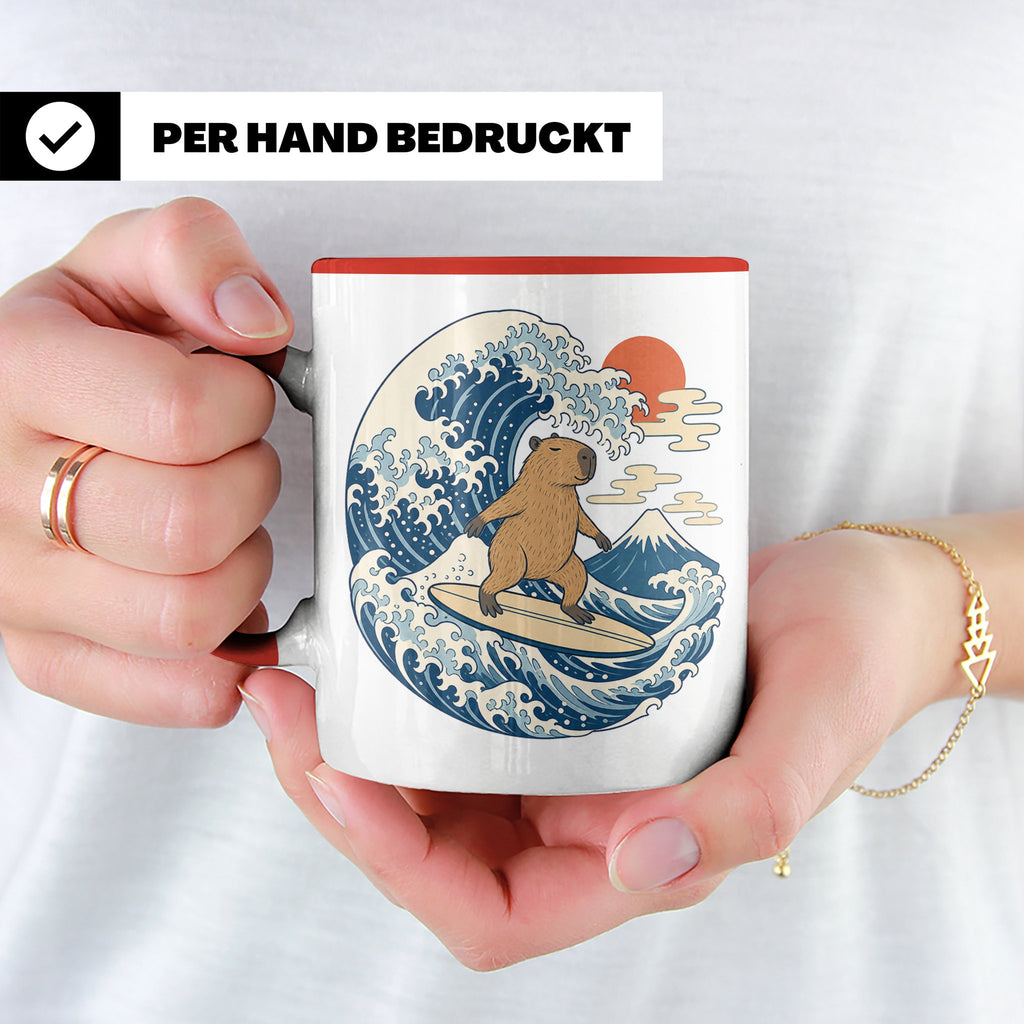 Capybara Tasse Surfer Japanische Welle - Geschenk für Capyba – Rot [farbe:rot]