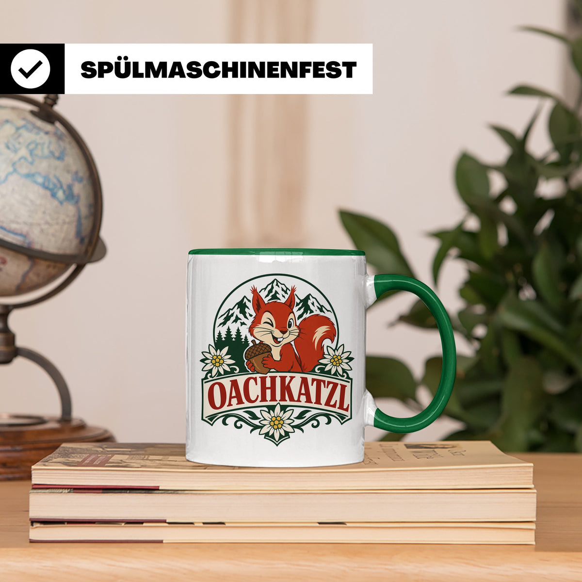Oachkatzl Tasse - Bayrisches Eichhörnchen Geschenk für Bayer – Grün [farbe:grün]