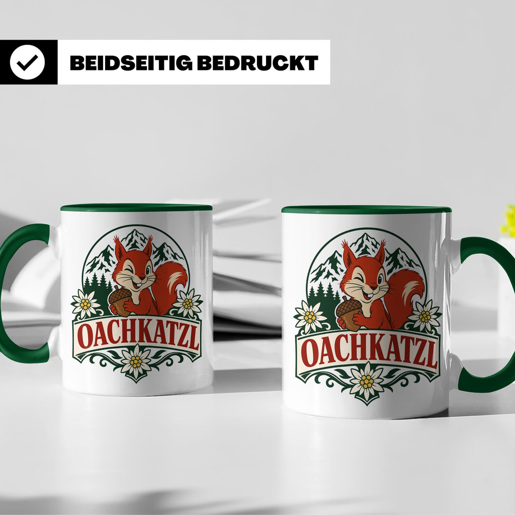 Oachkatzl Tasse - Bayrisches Eichhörnchen Geschenk für Bayer – Grün [farbe:grün]