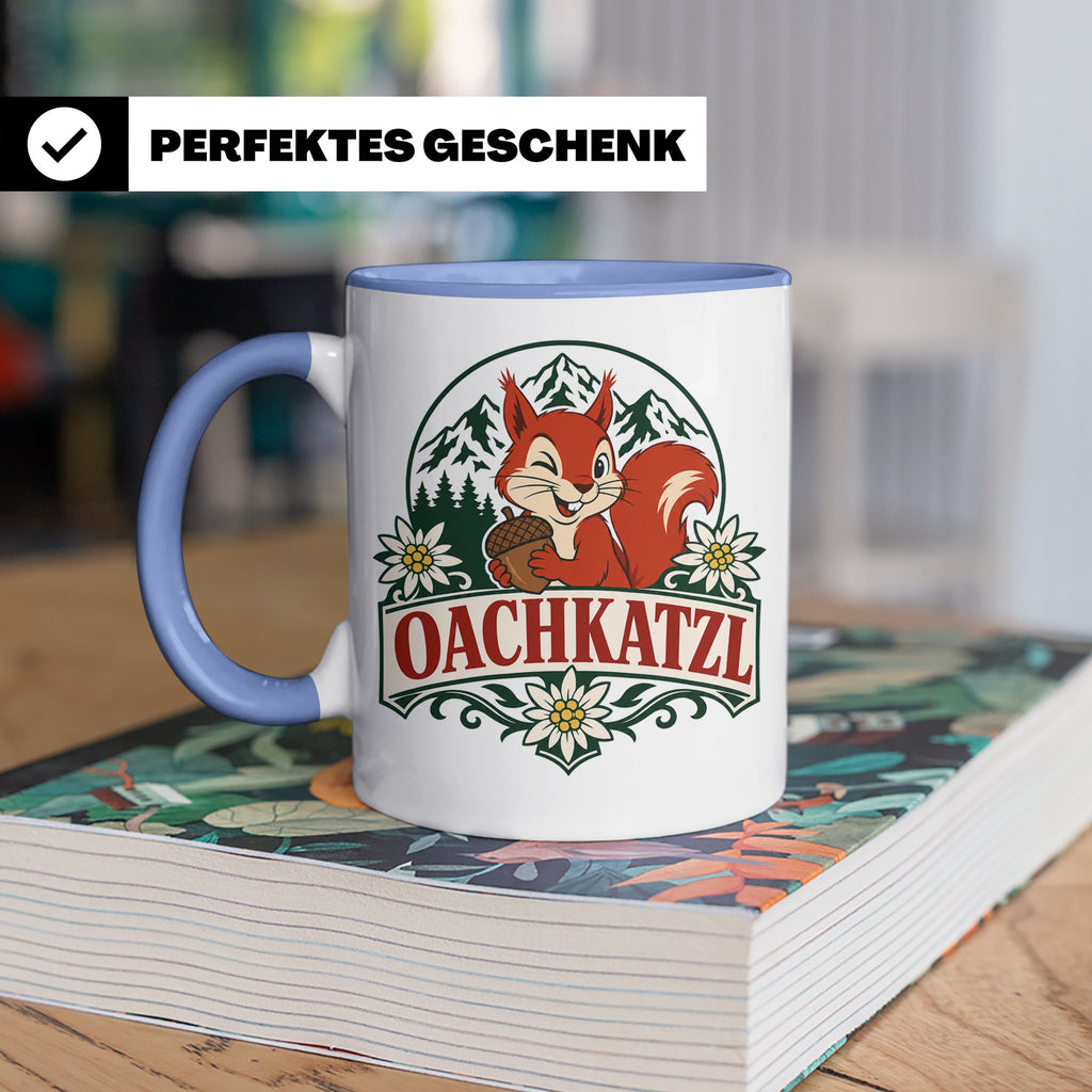 Oachkatzl Tasse - Bayrisches Eichhörnchen Geschenk für Bayer – Blau [farbe:blau]