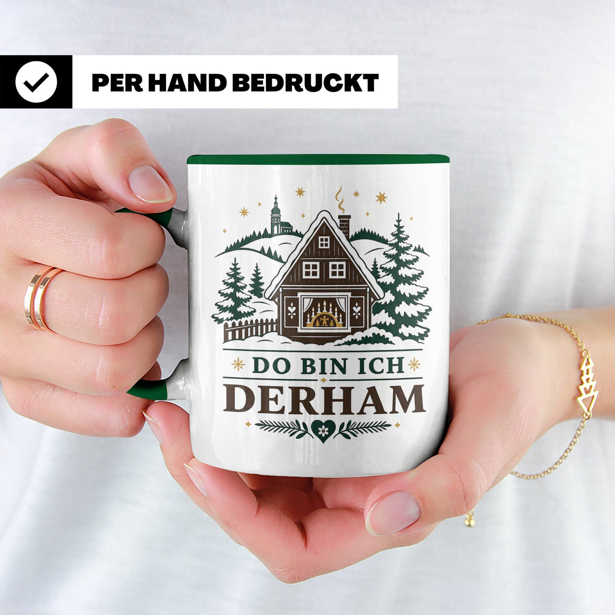 Erzgebirge Tasse Do bin ich derham - Geschenk für Erzgebirge – Grün [farbe:grün]