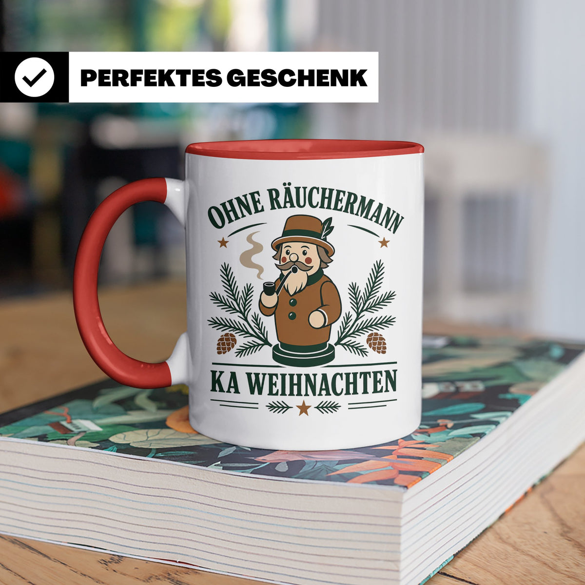 Erzgebirge Tasse Ohne Räuchermann ka Weihnachten - Geschenk  – Rot [farbe:rot]