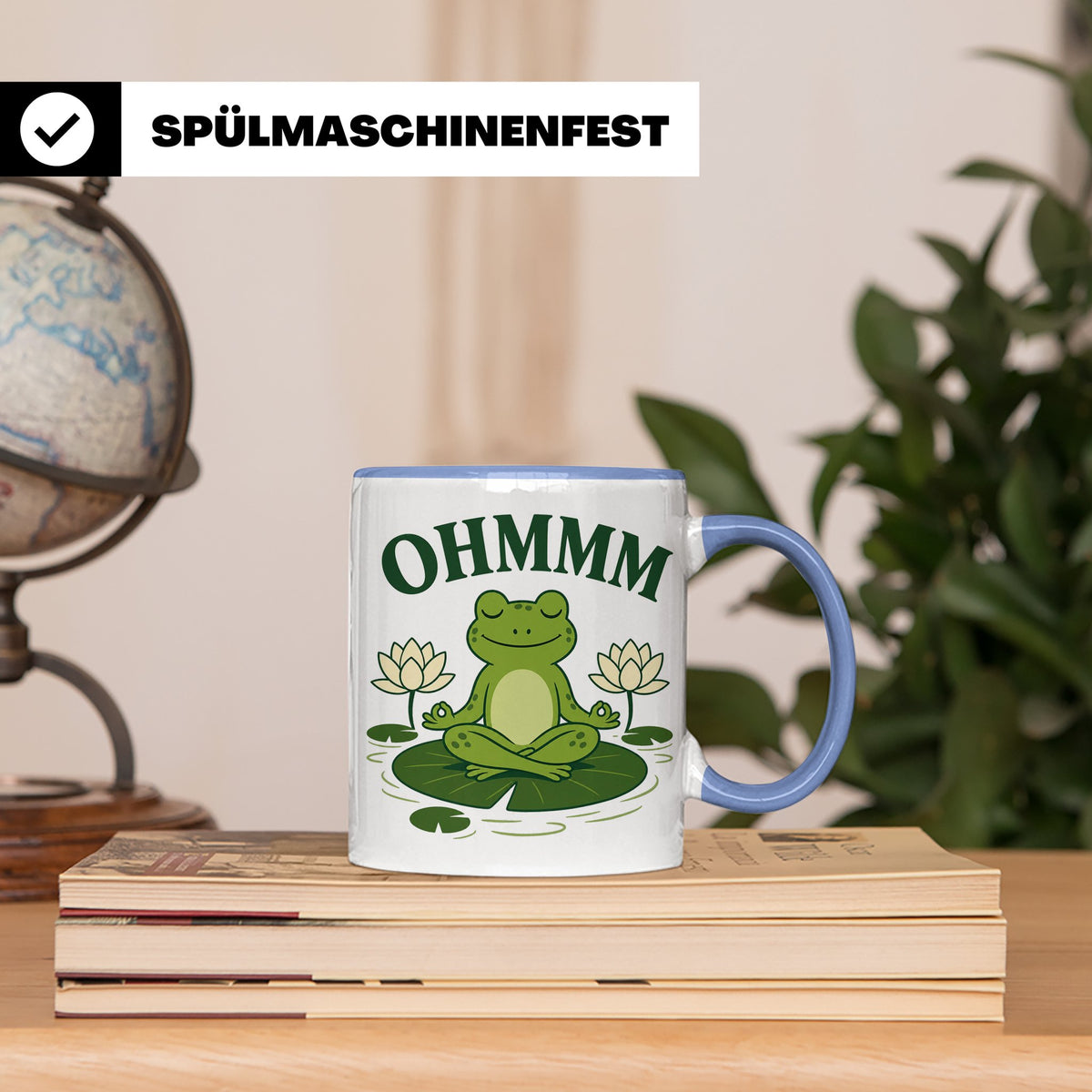 Frosch Tasse Ohmmm - Yoga Frosch Geschenk für Yoga Fans Medi – Blau [farbe:blau]