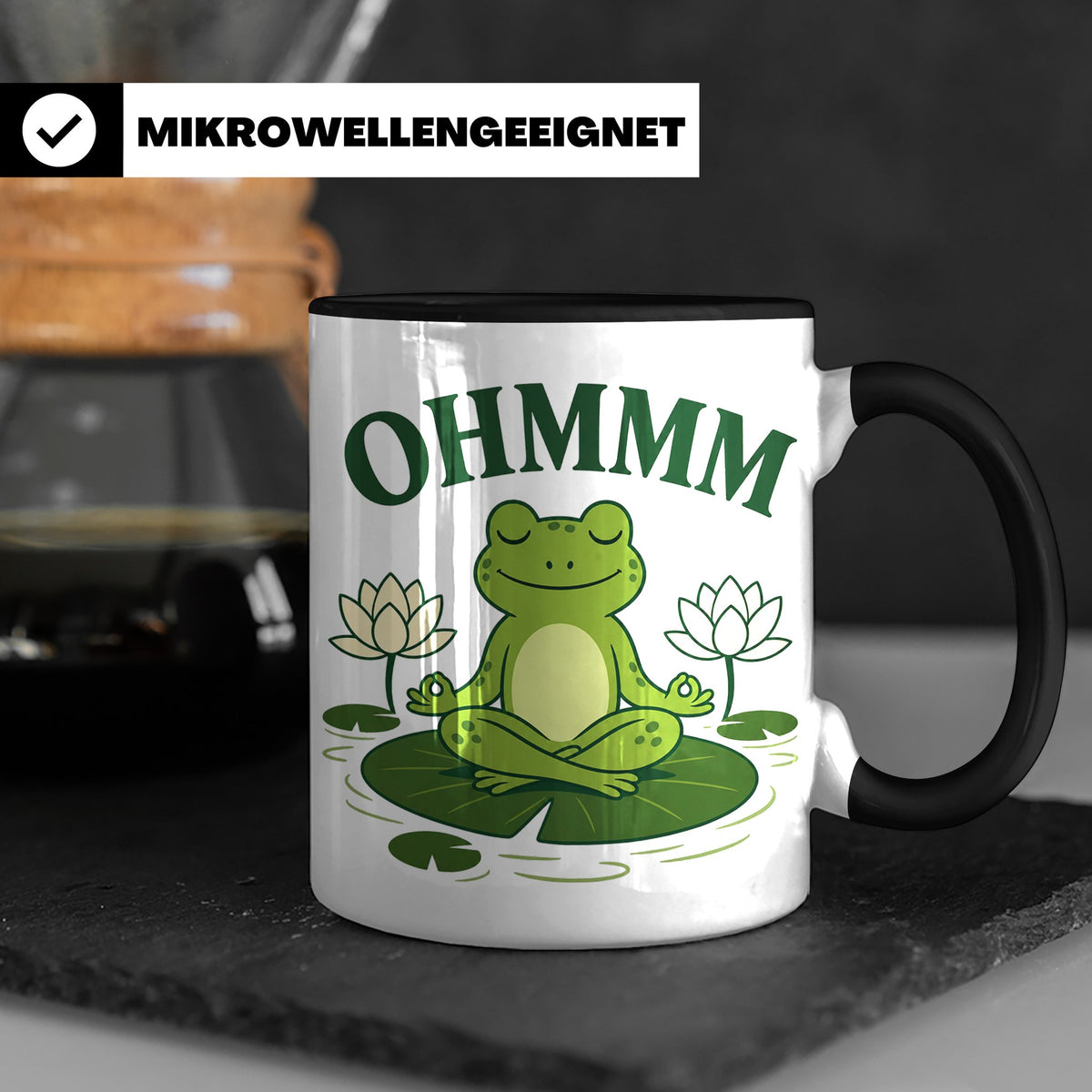Frosch Tasse Ohmmm - Yoga Frosch Geschenk für Yoga Fans Medi – Schwarz [farbe:schwarz]
