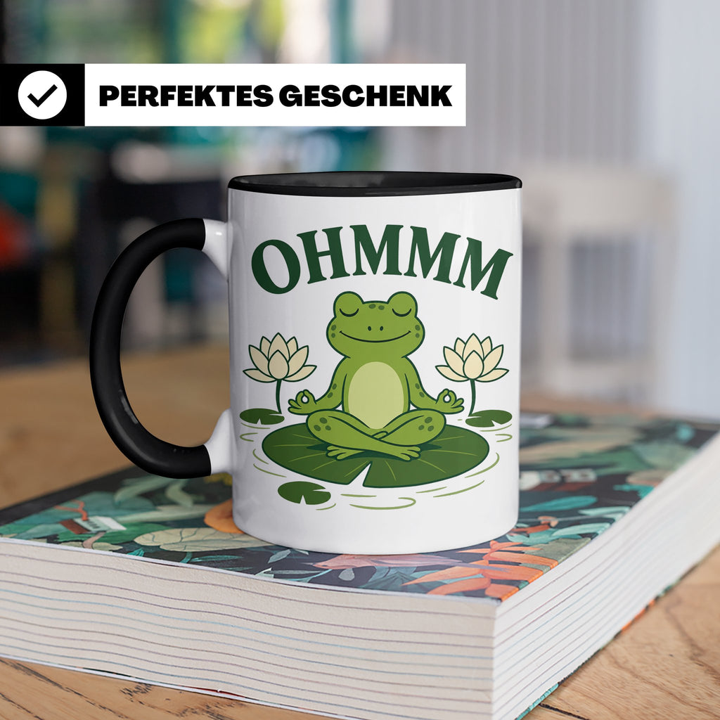 Frosch Tasse Ohmmm - Yoga Frosch Geschenk für Yoga Fans Medi – Schwarz [farbe:schwarz]