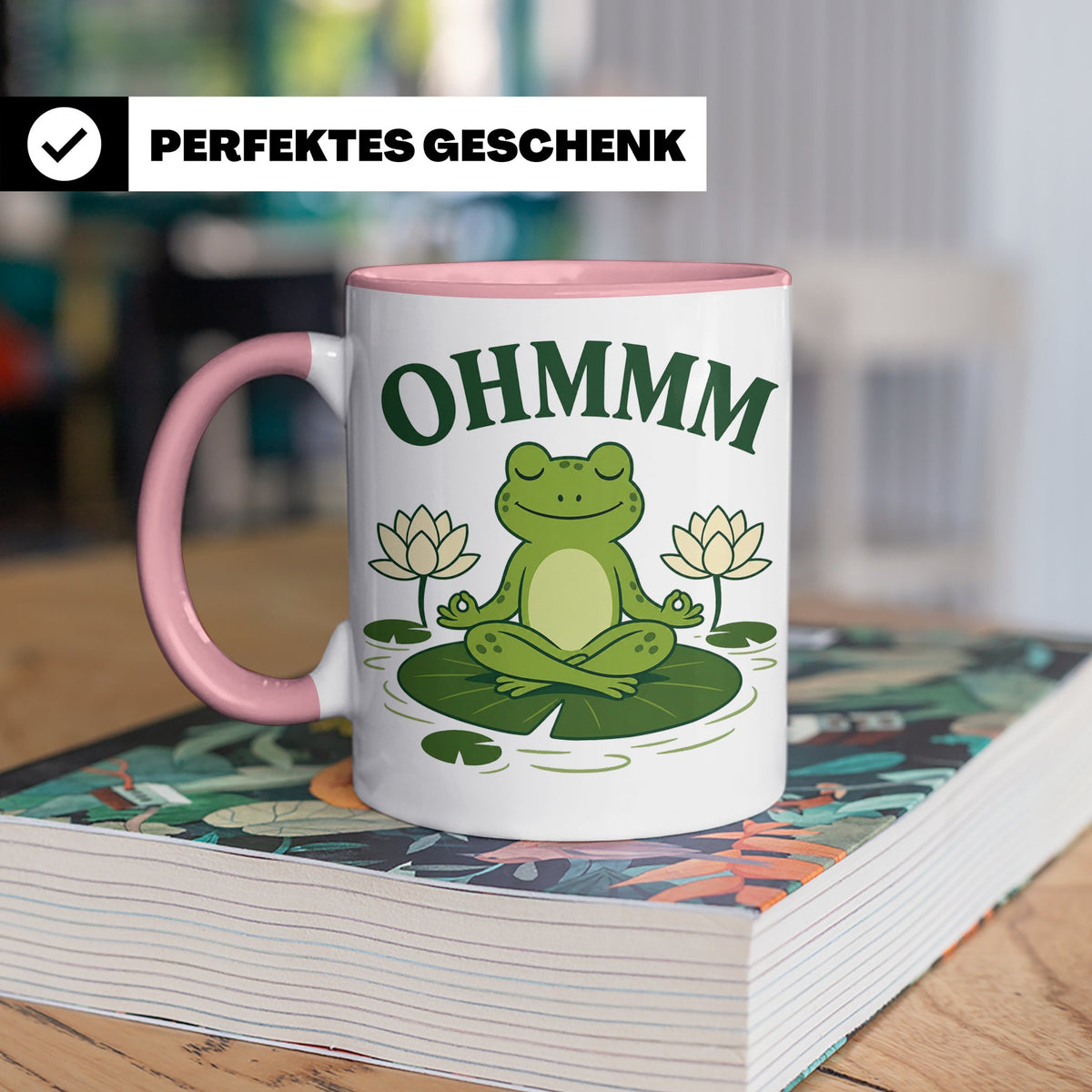 Frosch Tasse Ohmmm - Yoga Frosch Geschenk für Yoga Fans Medi – Rosa [farbe:rosa]