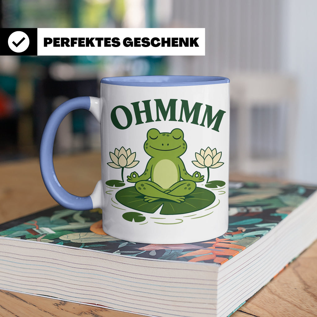 Frosch Tasse Ohmmm - Yoga Frosch Geschenk für Yoga Fans Medi – Blau [farbe:blau]