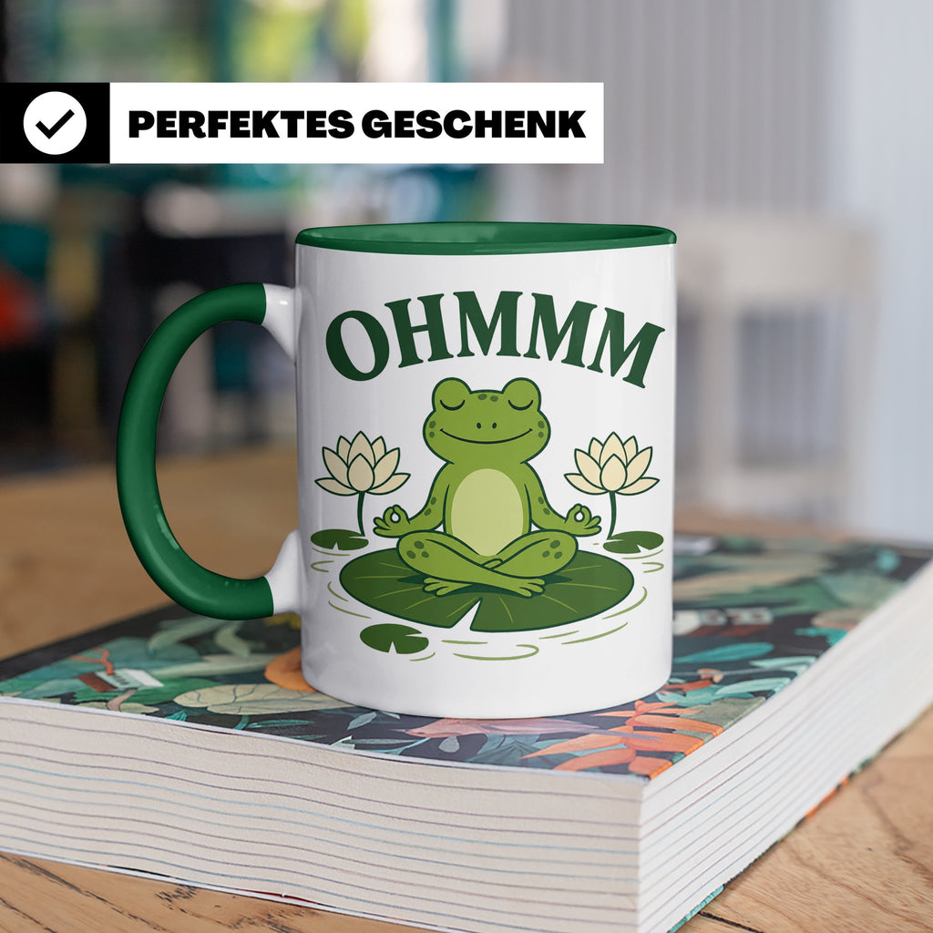 Frosch Tasse Ohmmm - Yoga Frosch Geschenk für Yoga Fans Medi – Grün [farbe:grün]