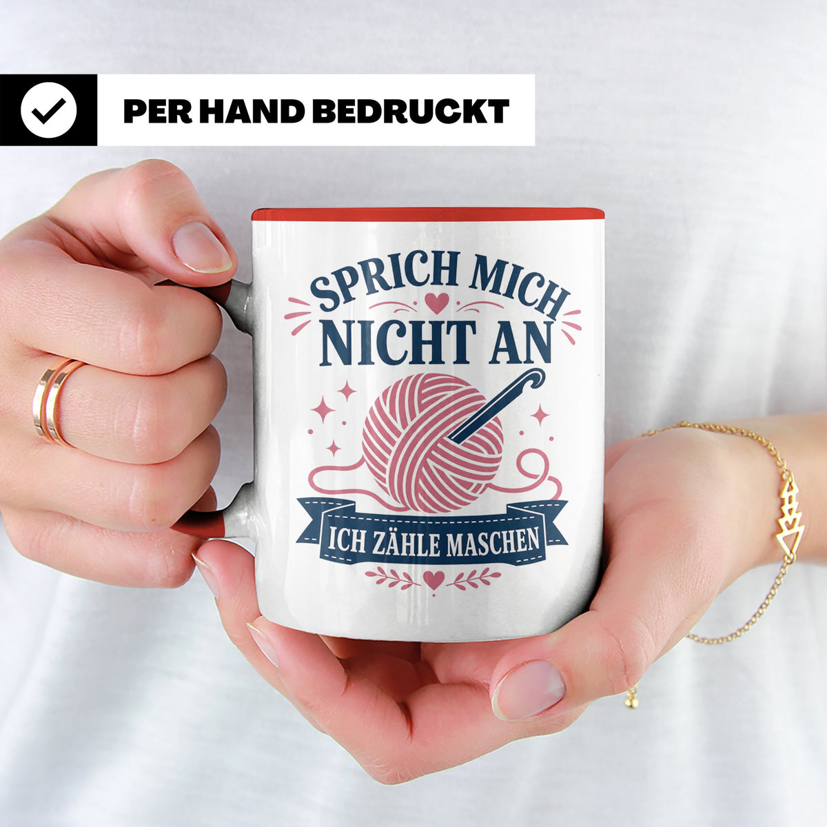 Häkeln Tasse Sprich mich nicht an ich zähle Maschen - Lustig – Rot [farbe:rot]