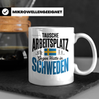 Schweden Tasse - Tausche Arbeitsplatz gegen Hütte - Auswande – Weiß [farbe:weiß]