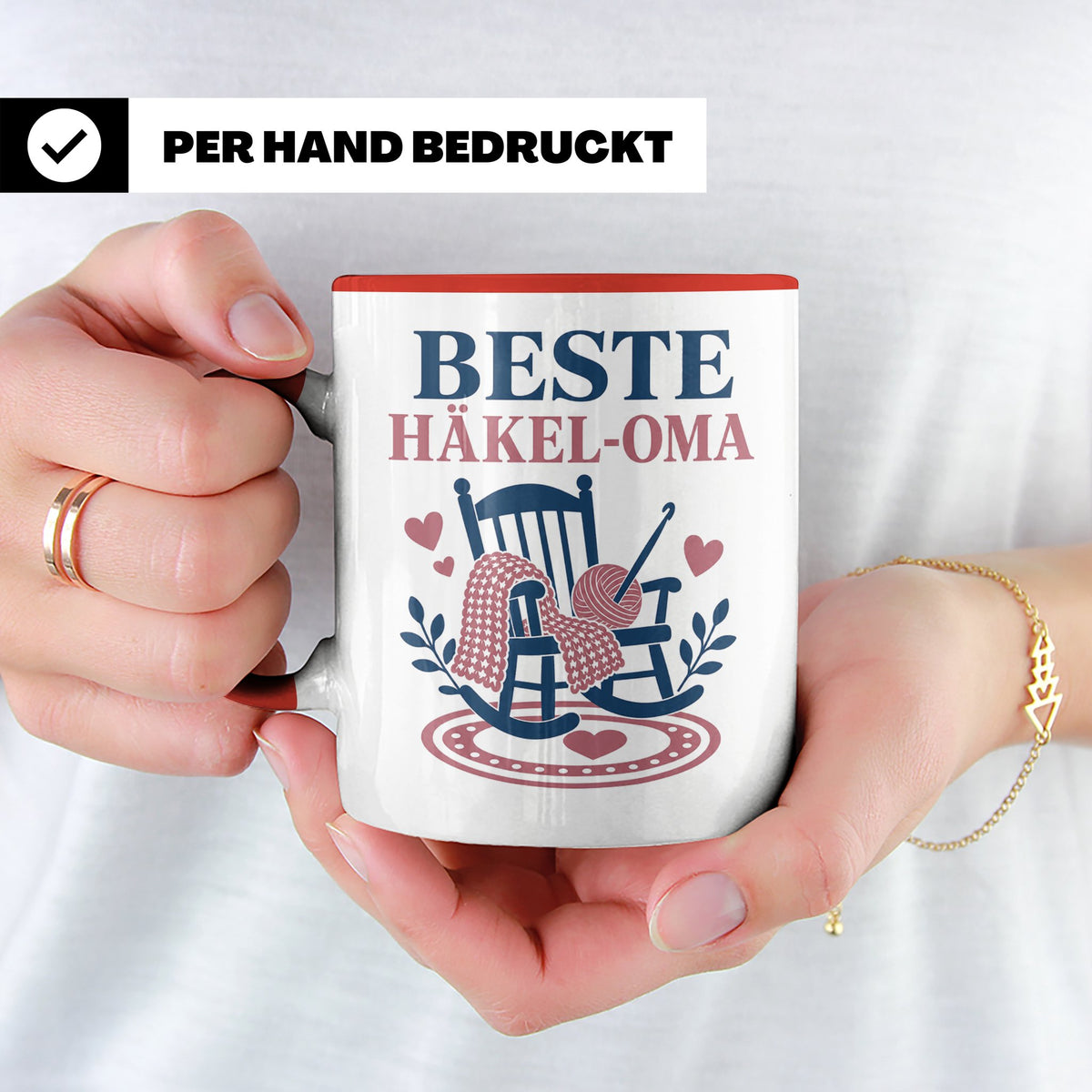 Beste Häkel Oma Tasse - Geschenk für Oma Häkeln Stricken Han – Rot [farbe:rot]