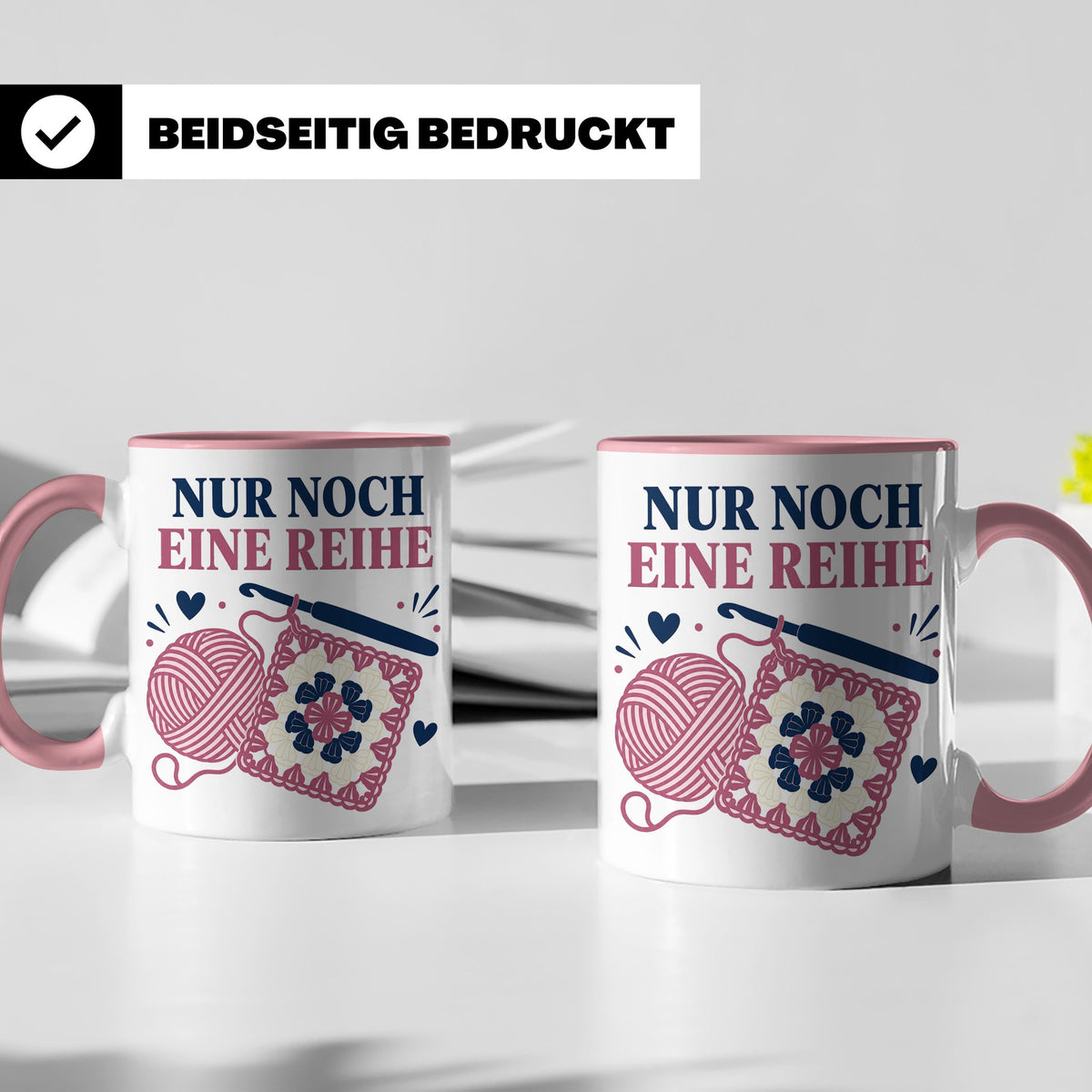 Häkeln Tasse Nur noch eine Reihe - Lustiges Geschenk für Häk – Rosa [farbe:rosa]