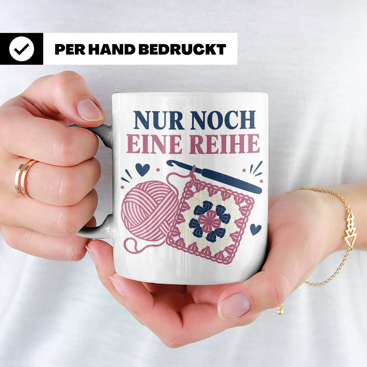 Häkeln Tasse Nur noch eine Reihe - Lustiges Geschenk für Häk – Weiß [farbe:weiß]