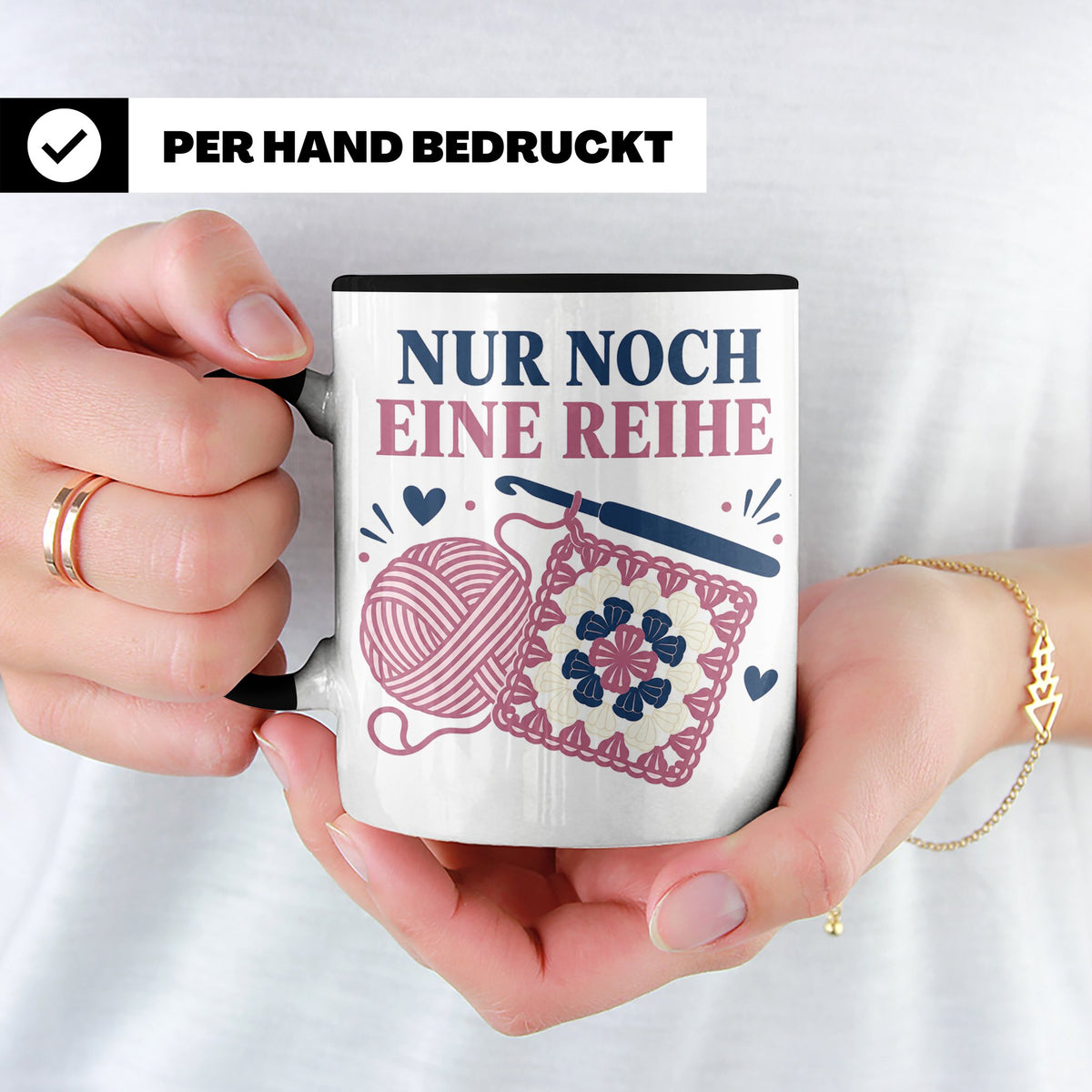 Häkeln Tasse Nur noch eine Reihe - Lustiges Geschenk für Häk – Schwarz [farbe:schwarz]