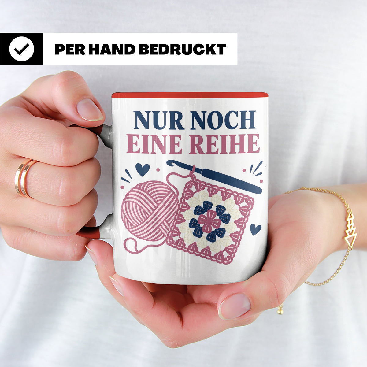 Häkeln Tasse Nur noch eine Reihe - Lustiges Geschenk für Häk – Rot [farbe:rot]