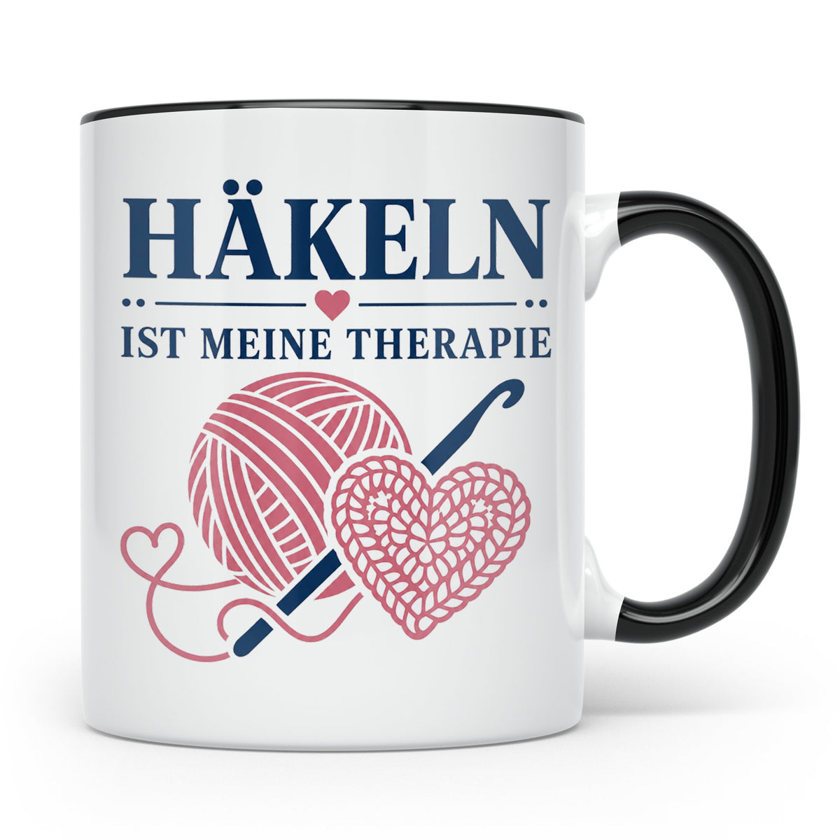 Häkeln Tasse Häkeln ist meine Therapie - Geschenk für Häkel  – Schwarz [farbe:schwarz]