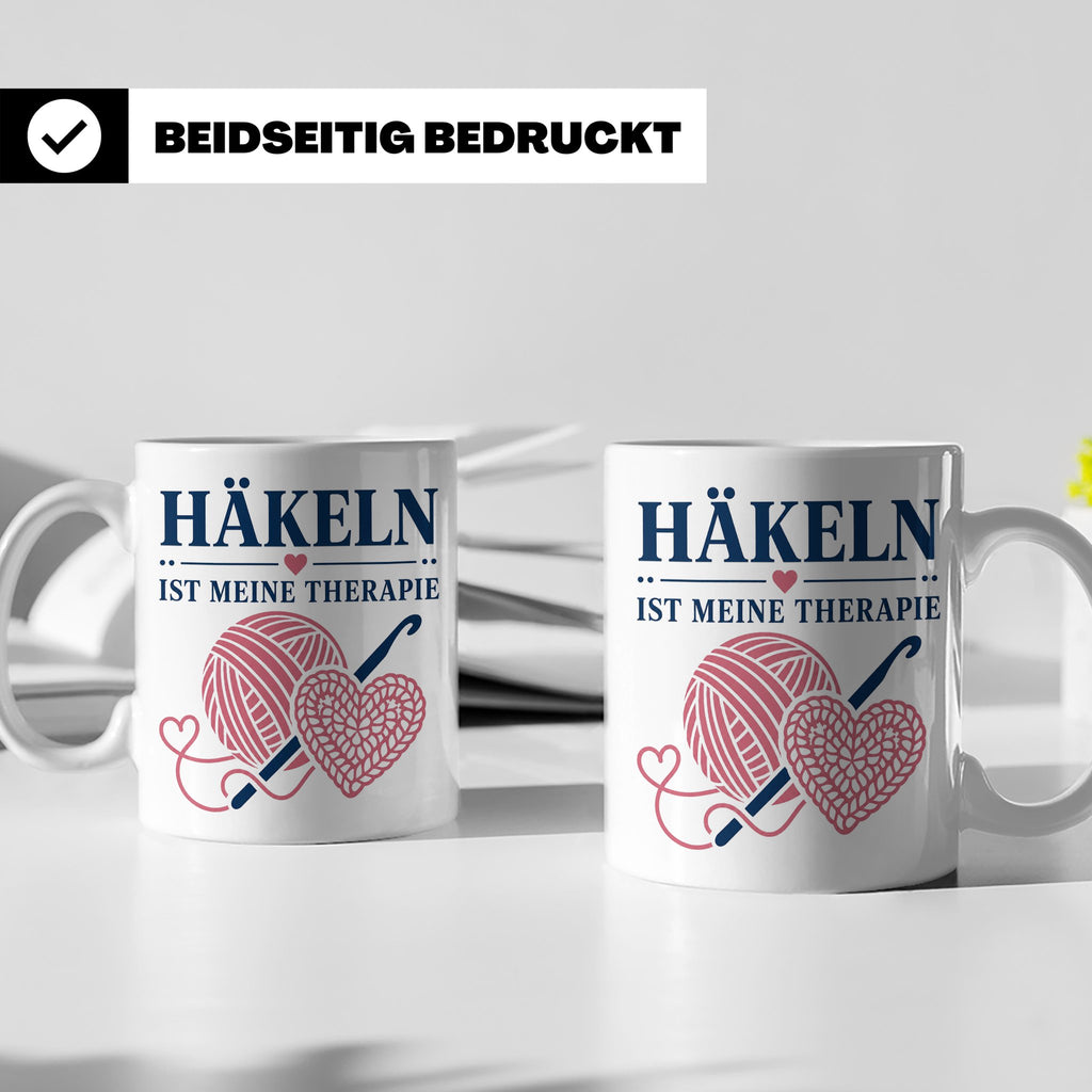 Häkeln Tasse Häkeln ist meine Therapie - Geschenk für Häkel  – Weiß [farbe:weiß]