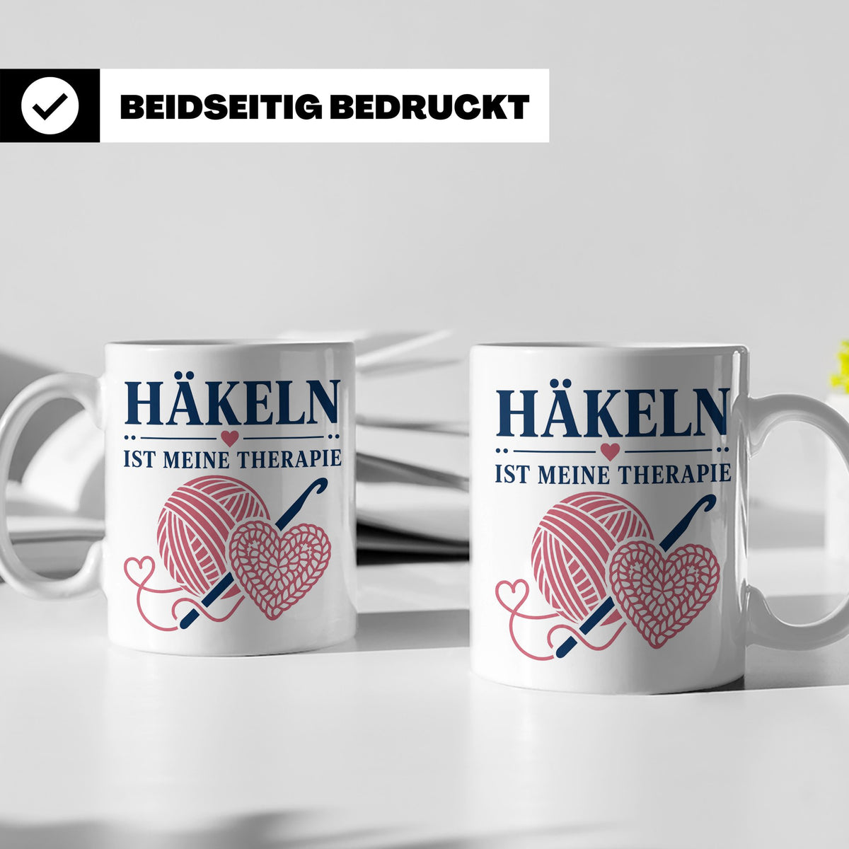 Häkeln Tasse Häkeln ist meine Therapie - Geschenk für Häkel  – Weiß [farbe:weiß]