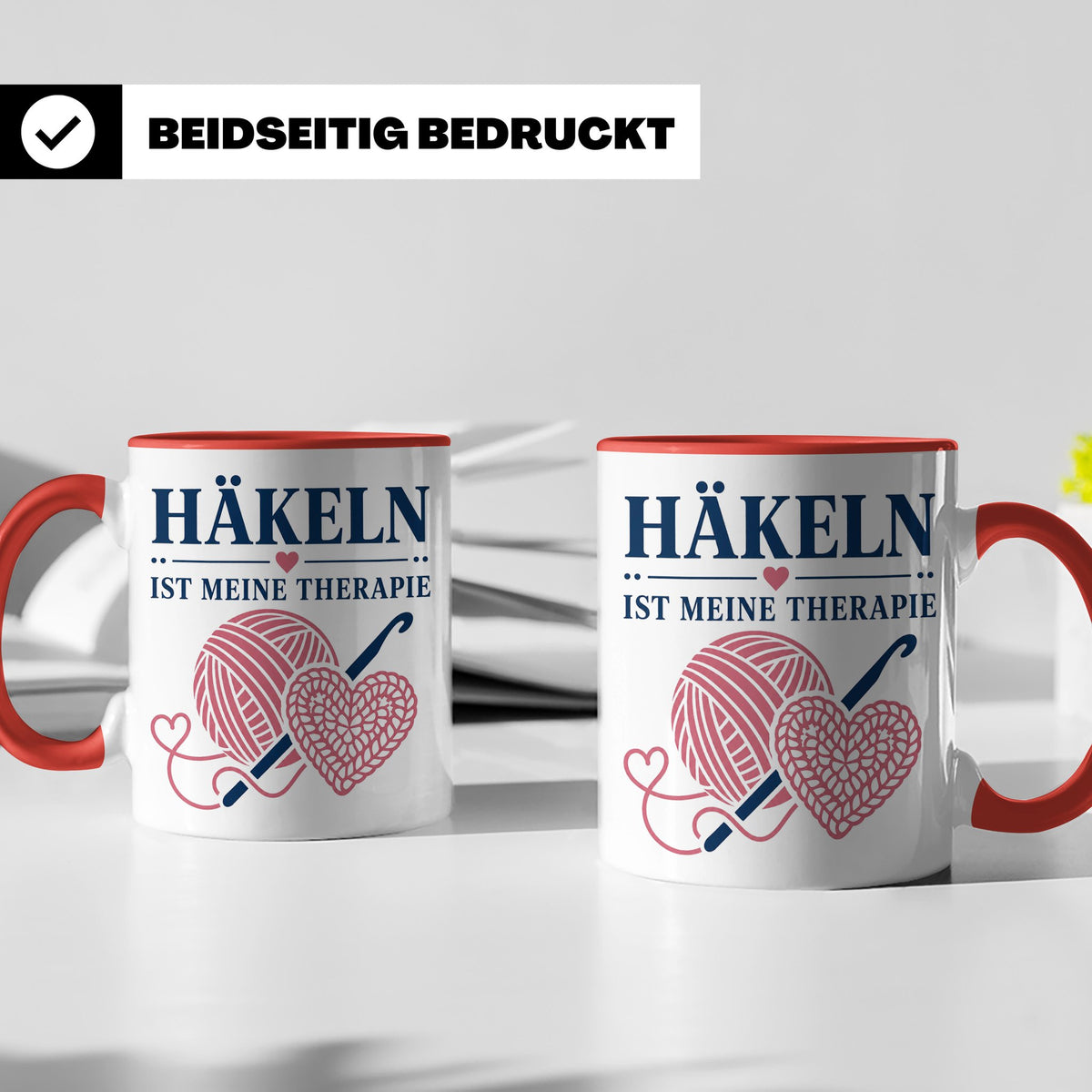 Häkeln Tasse Häkeln ist meine Therapie - Geschenk für Häkel  – Rot [farbe:rot]