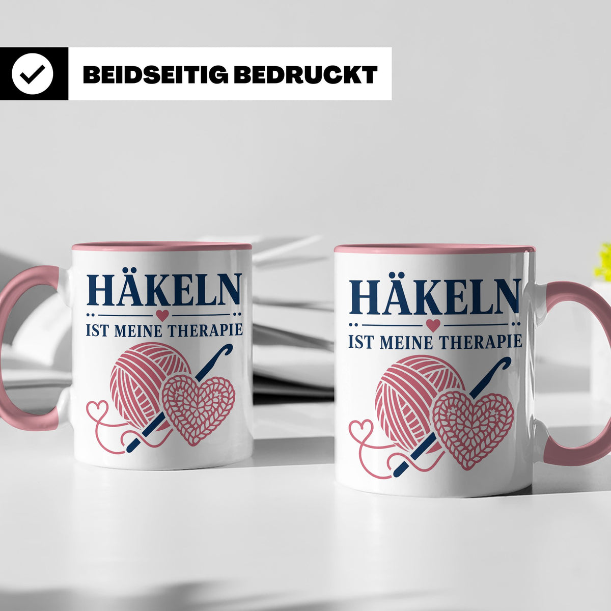 Häkeln Tasse Häkeln ist meine Therapie - Geschenk für Häkel  – Rosa [farbe:rosa]