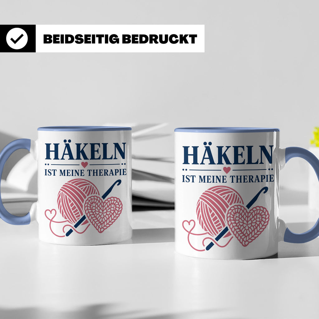 Häkeln Tasse Häkeln ist meine Therapie - Geschenk für Häkel  – Blau [farbe:blau]