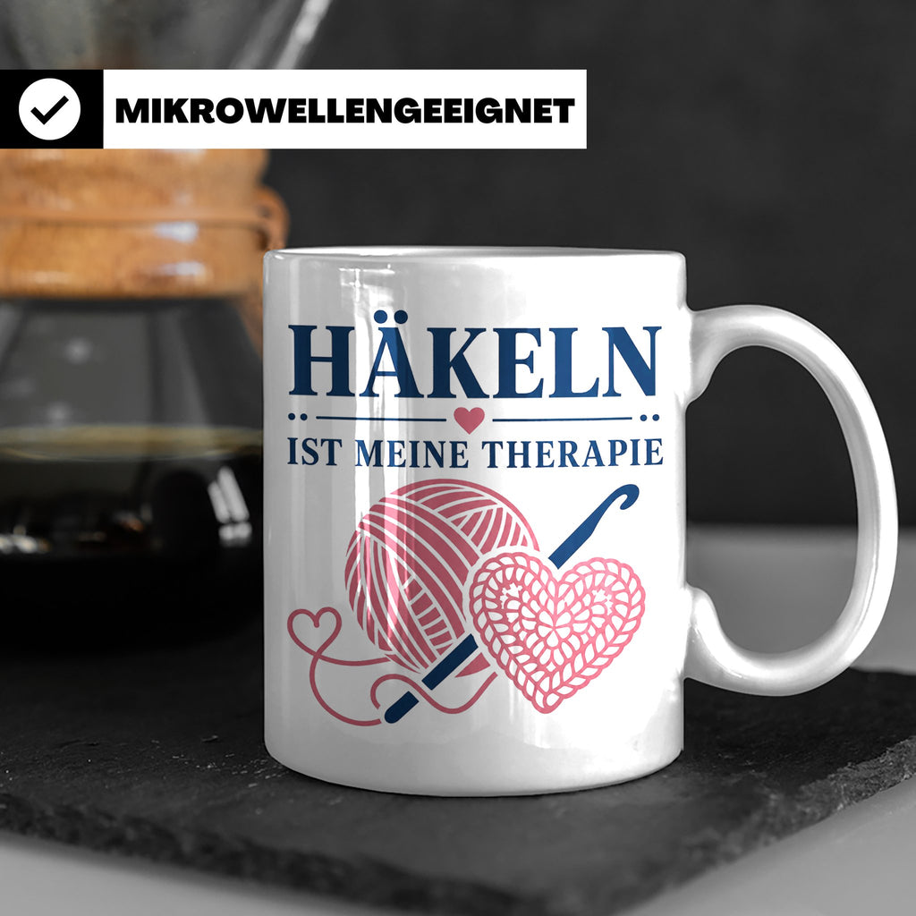 Häkeln Tasse Häkeln ist meine Therapie - Geschenk für Häkel  – Weiß [farbe:weiß]