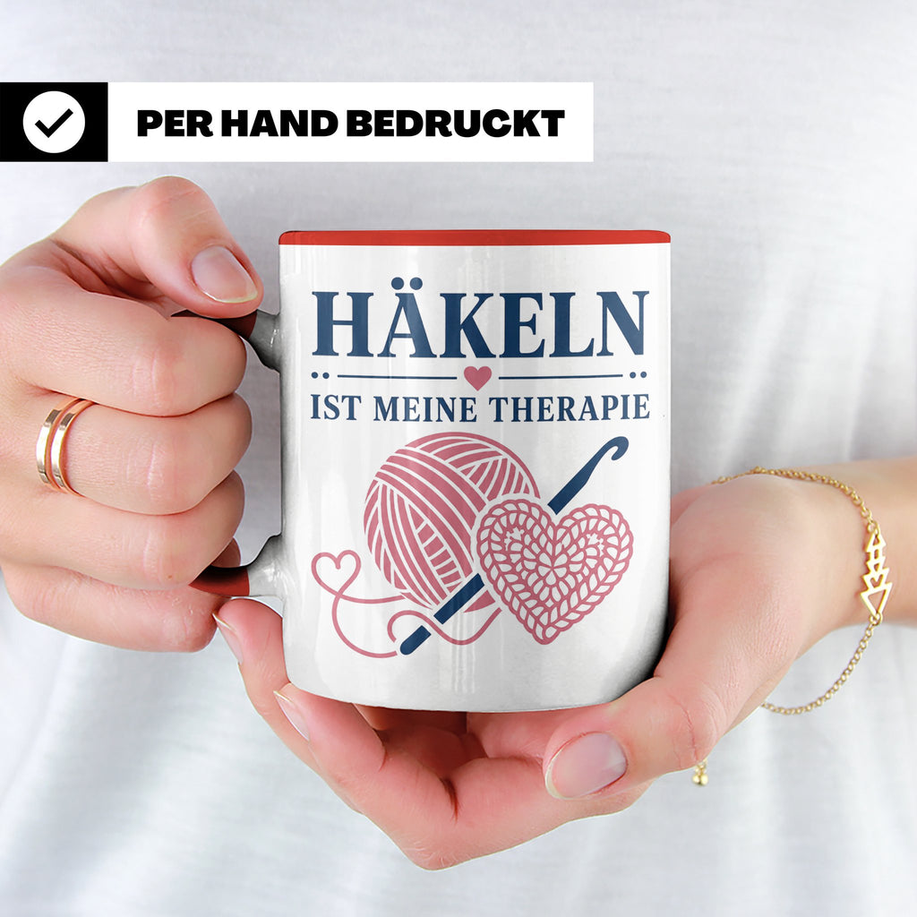 Häkeln Tasse Häkeln ist meine Therapie - Geschenk für Häkel  – Rot [farbe:rot]