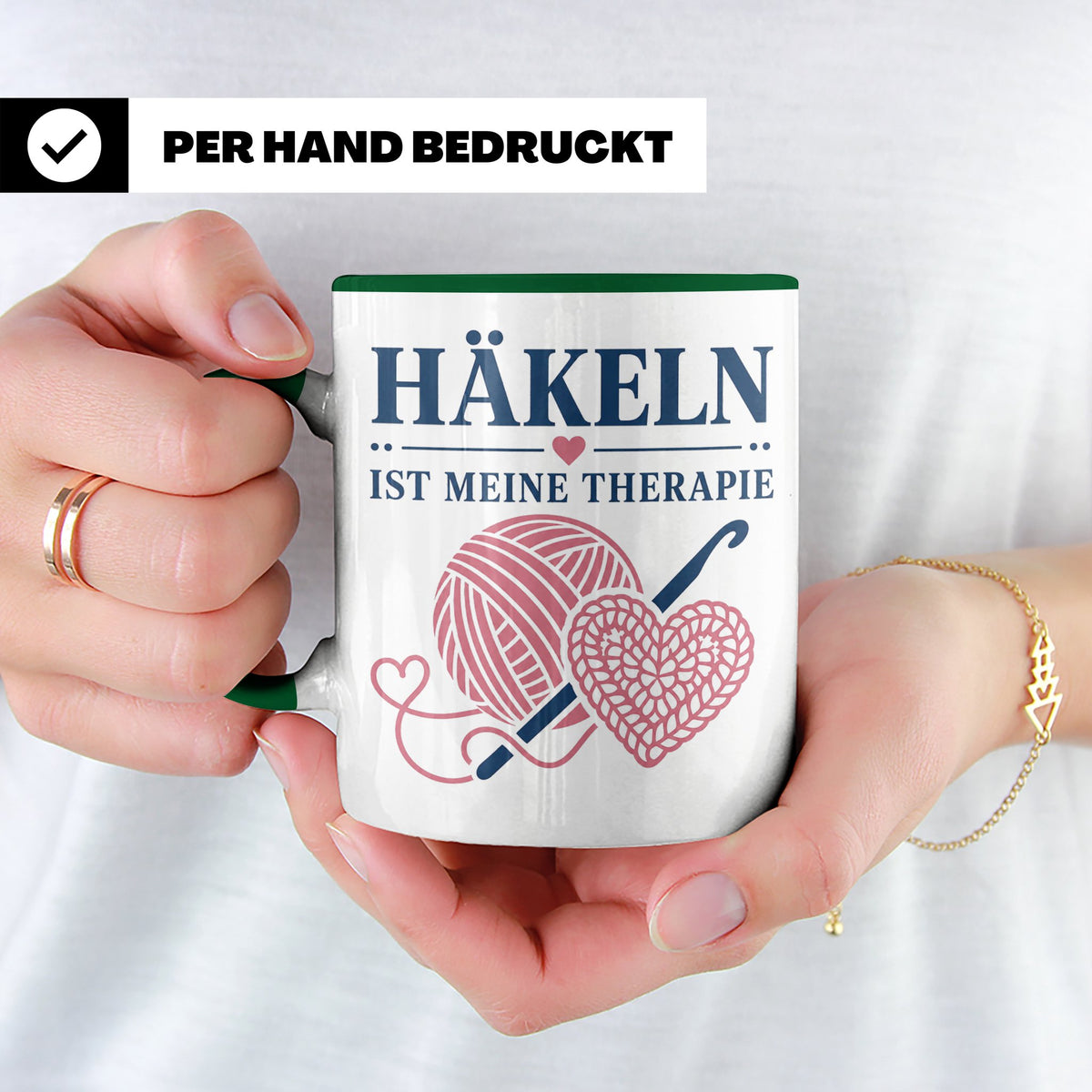 Häkeln Tasse Häkeln ist meine Therapie - Geschenk für Häkel  – Grün [farbe:grün]