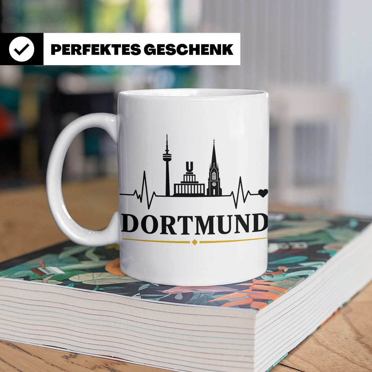 Dortmund Tasse Skyline Herzschlag - Geschenk für Dortmunder  – Weiß [farbe:weiß]