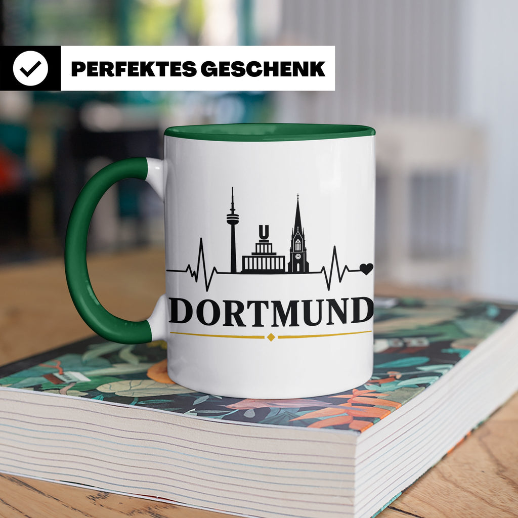 Dortmund Tasse Skyline Herzschlag - Geschenk für Dortmunder  – Grün [farbe:grün]