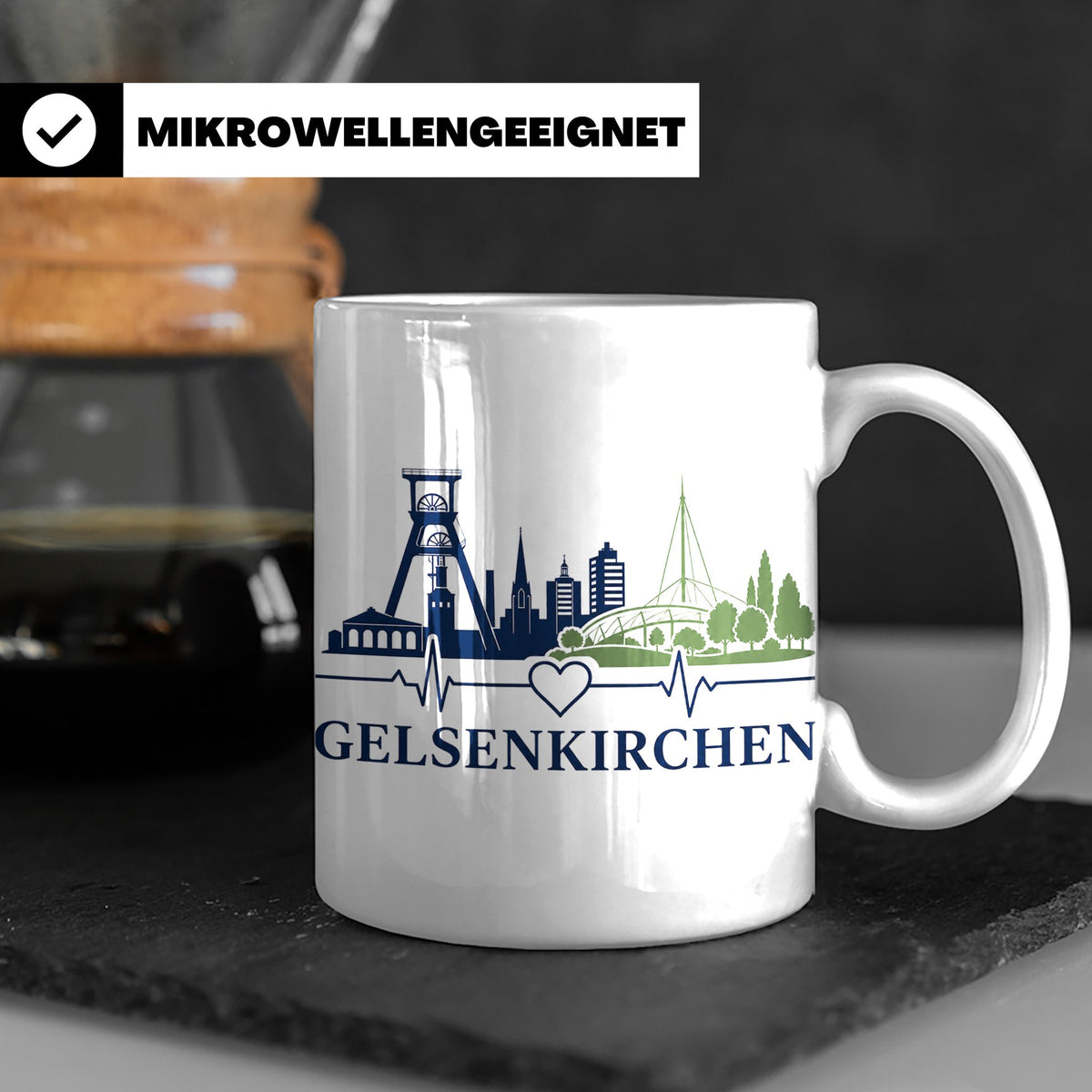 Gelsenkirchen Tasse Skyline Herzschlag - Geschenk für Gelsen – Weiß [farbe:weiß]