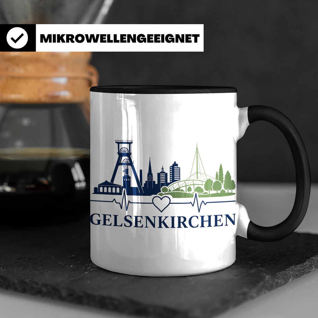 Gelsenkirchen Tasse Skyline Herzschlag - Geschenk für Gelsen – Schwarz [farbe:schwarz]