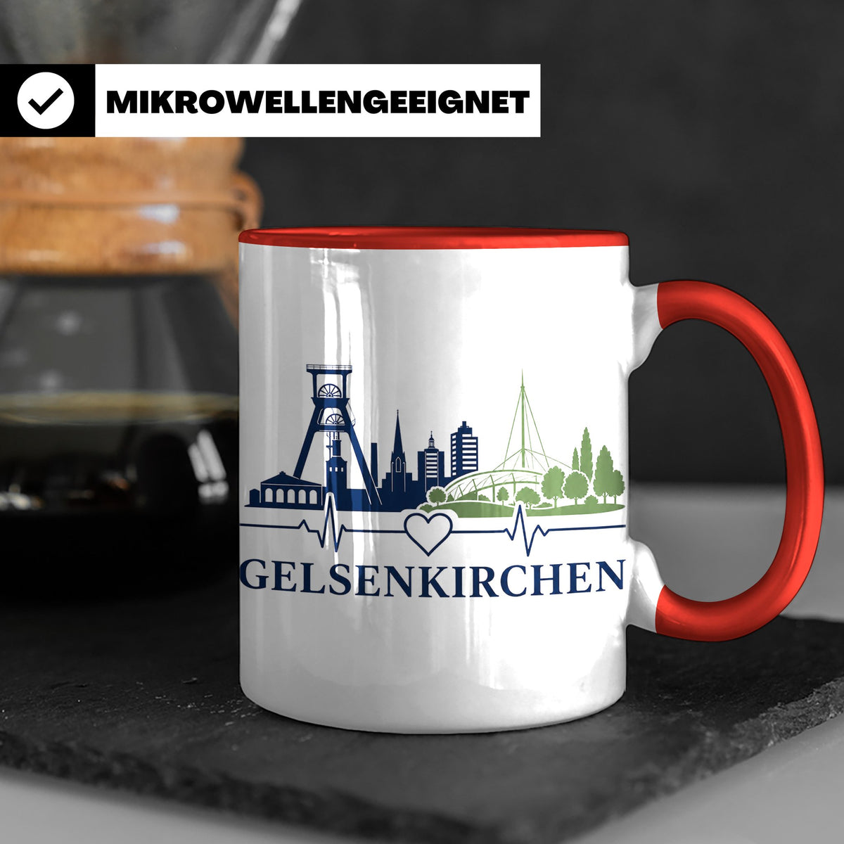 Gelsenkirchen Tasse Skyline Herzschlag - Geschenk für Gelsen – Rot [farbe:rot]
