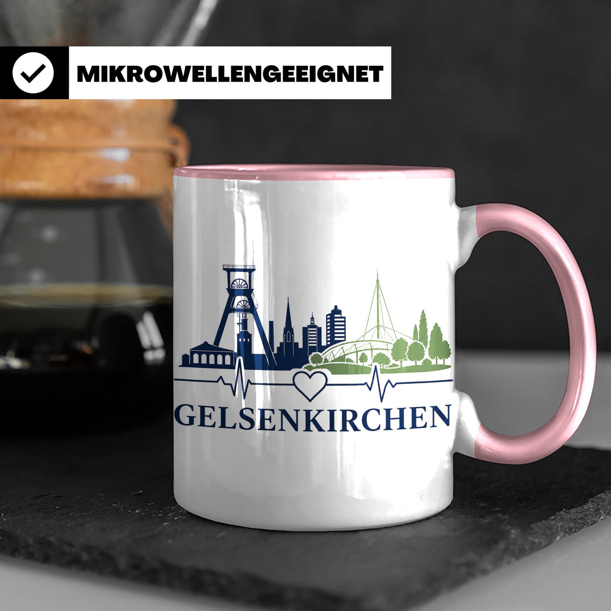 Gelsenkirchen Tasse Skyline Herzschlag - Geschenk für Gelsen – Rosa [farbe:rosa]