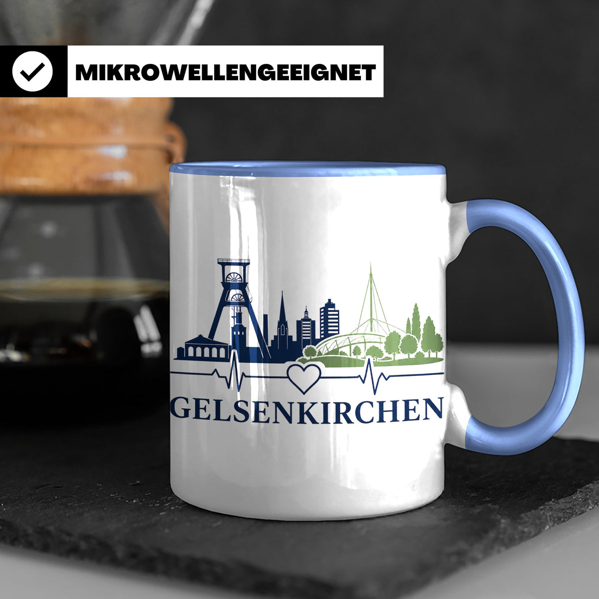 Gelsenkirchen Tasse Skyline Herzschlag - Geschenk für Gelsen – Blau [farbe:blau]