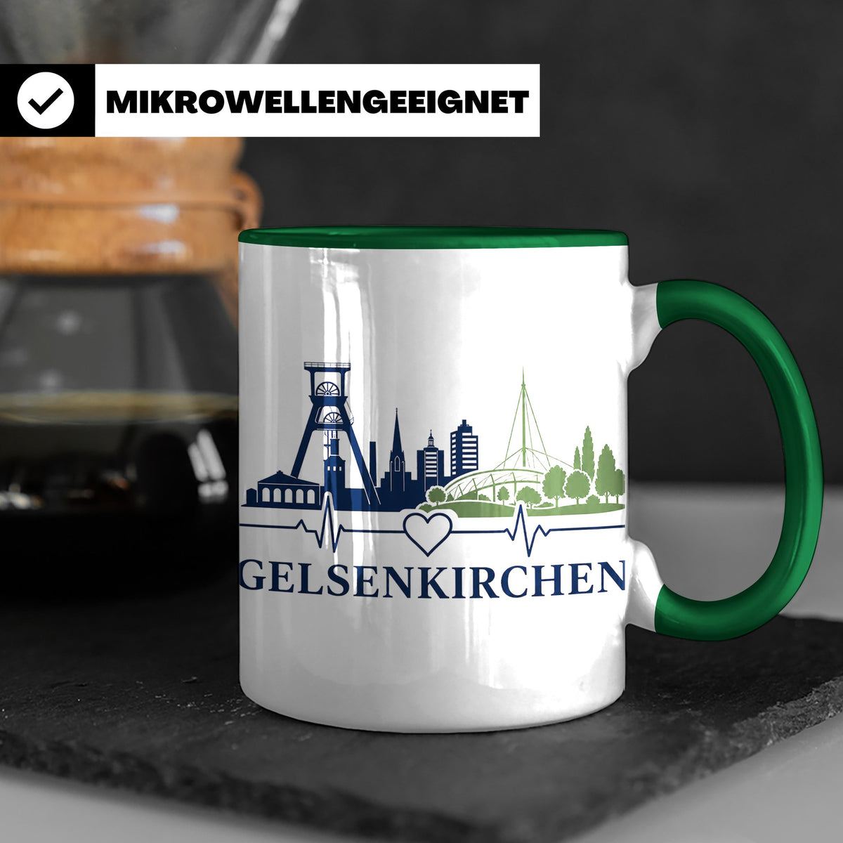 Gelsenkirchen Tasse Skyline Herzschlag - Geschenk für Gelsen – Grün [farbe:grün]