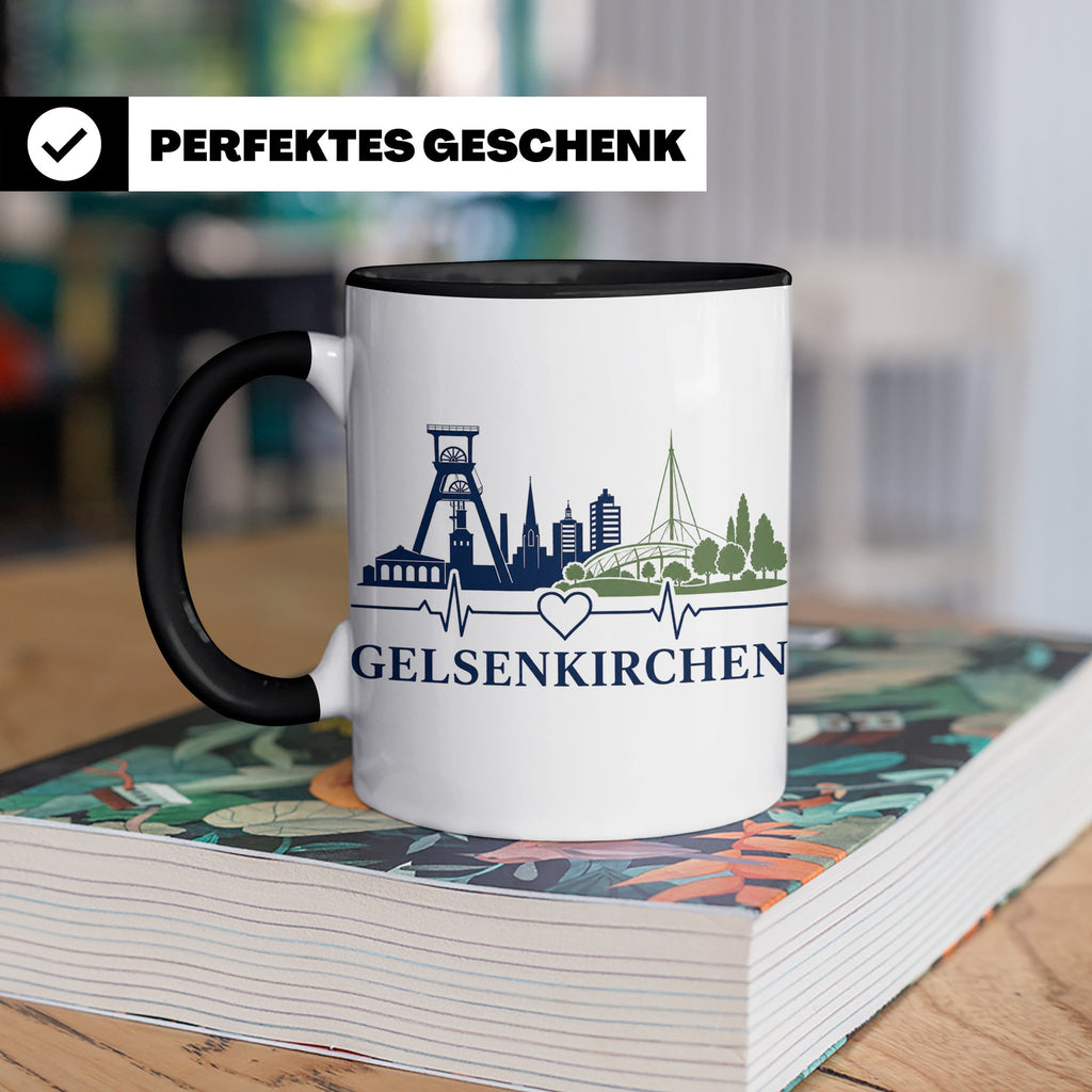 Gelsenkirchen Tasse Skyline Herzschlag - Geschenk für Gelsen – Schwarz [farbe:schwarz]