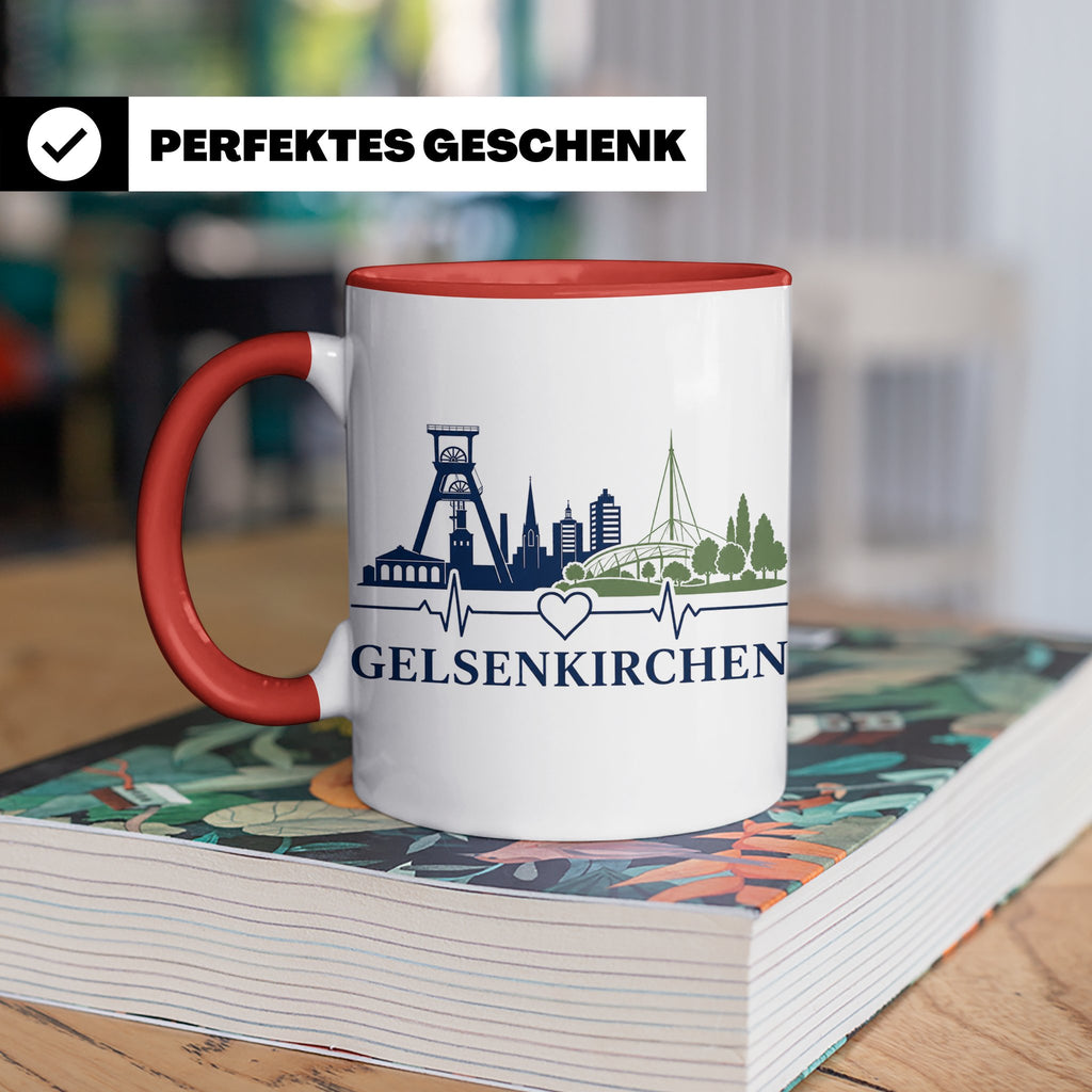 Gelsenkirchen Tasse Skyline Herzschlag - Geschenk für Gelsen – Rot [farbe:rot]