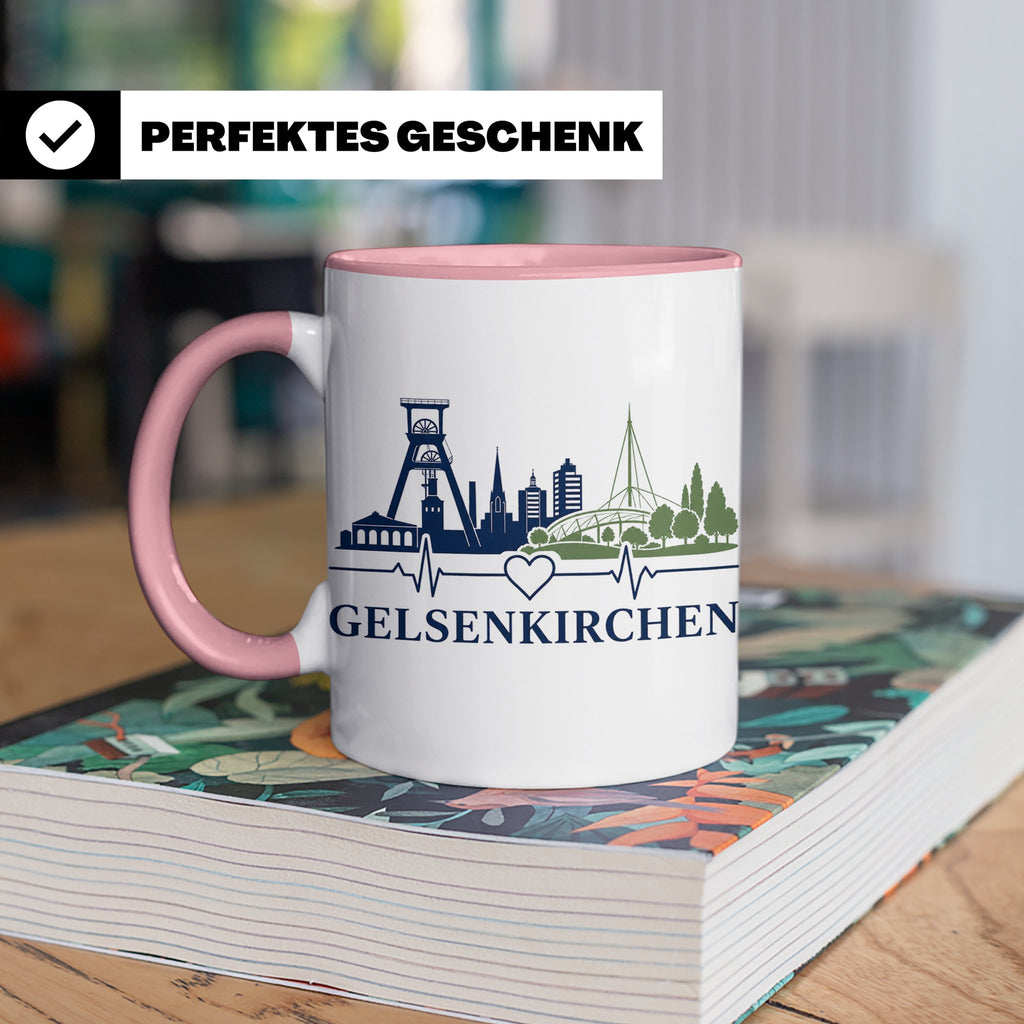 Gelsenkirchen Tasse Skyline Herzschlag - Geschenk für Gelsen – Rosa [farbe:rosa]