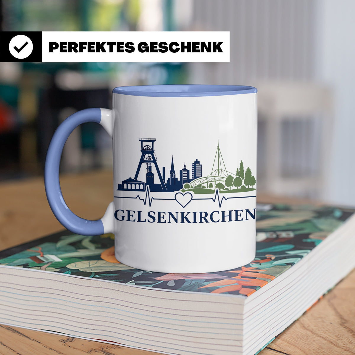 Gelsenkirchen Tasse Skyline Herzschlag - Geschenk für Gelsen – Blau [farbe:blau]
