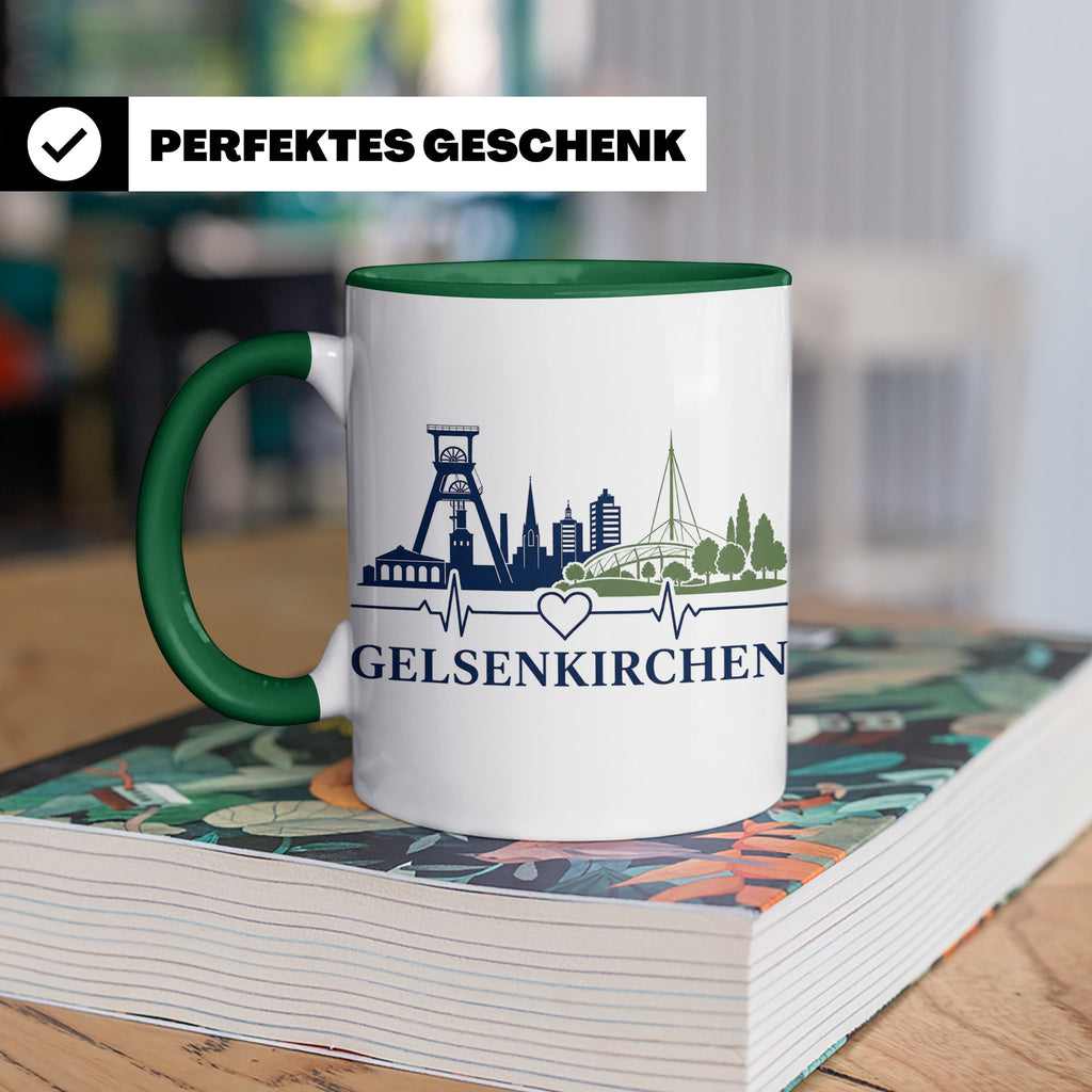 Gelsenkirchen Tasse Skyline Herzschlag - Geschenk für Gelsen – Grün [farbe:grün]