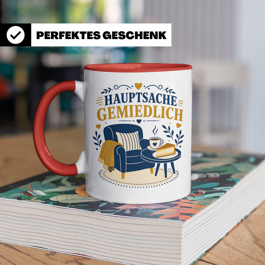 Sachsen Tasse Hauptsache gemiedlich - Sächsisch Dialekt Gesc – Rot [farbe:rot]