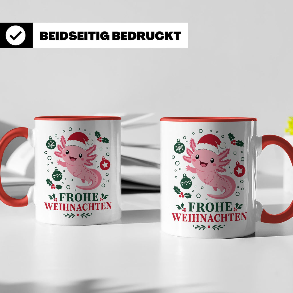 Weihnachtstasse Axolotl Frohe Weihnachten - Süßes Geschenk f – Rot [farbe:rot]