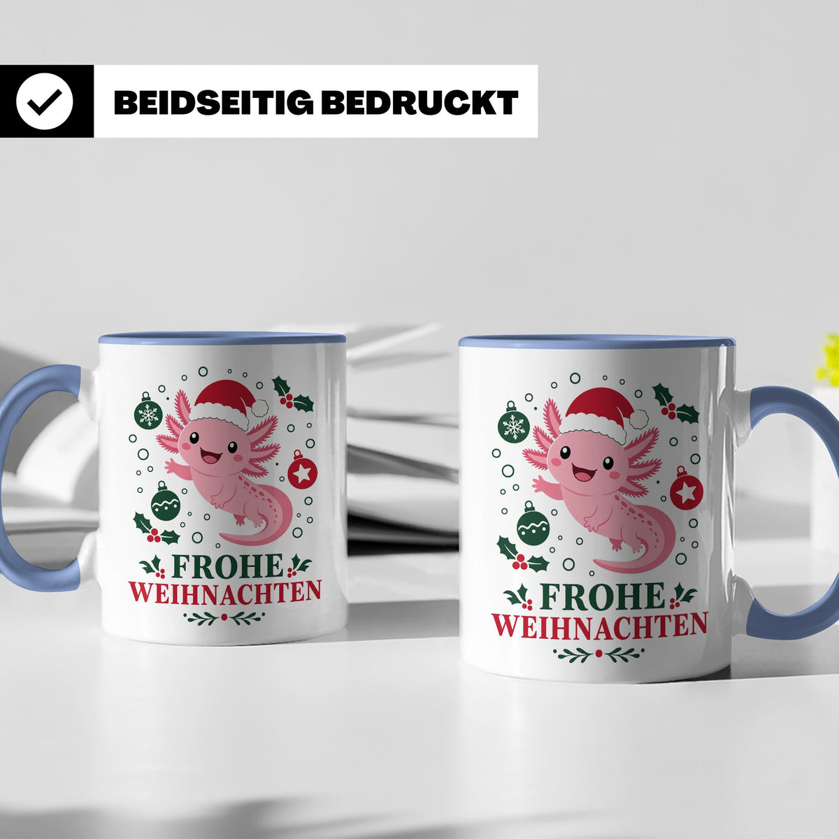 Weihnachtstasse Axolotl Frohe Weihnachten - Süßes Geschenk f – Blau [farbe:blau]