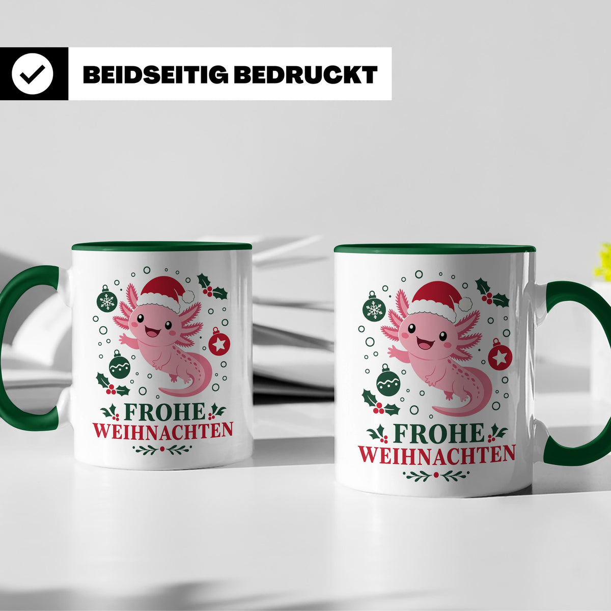 Weihnachtstasse Axolotl Frohe Weihnachten - Süßes Geschenk f – Grün [farbe:grün]