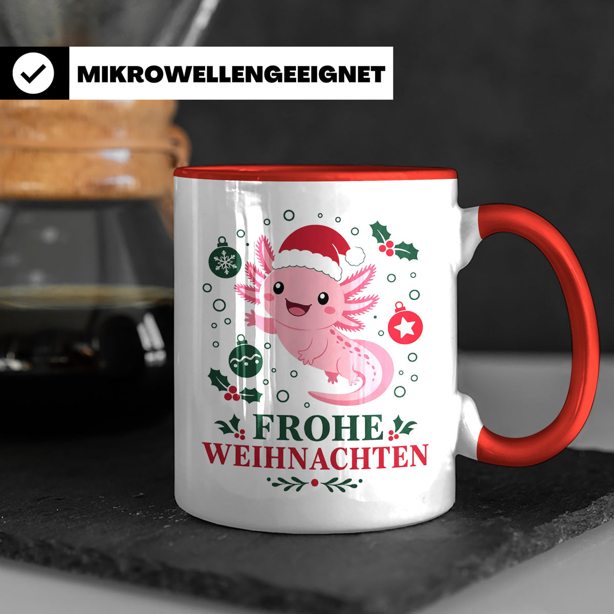 Weihnachtstasse Axolotl Frohe Weihnachten - Süßes Geschenk f – Rot [farbe:rot]
