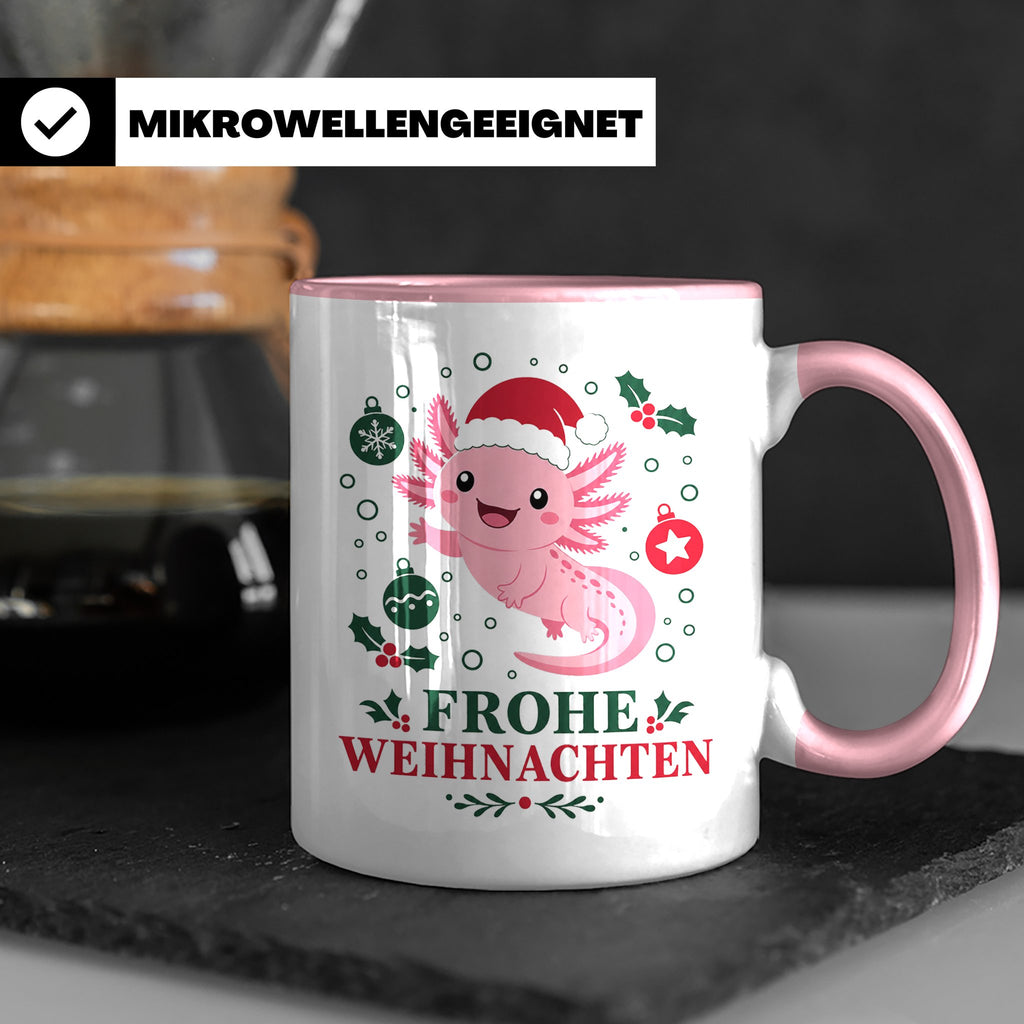 Weihnachtstasse Axolotl Frohe Weihnachten - Süßes Geschenk f – Rosa [farbe:rosa]
