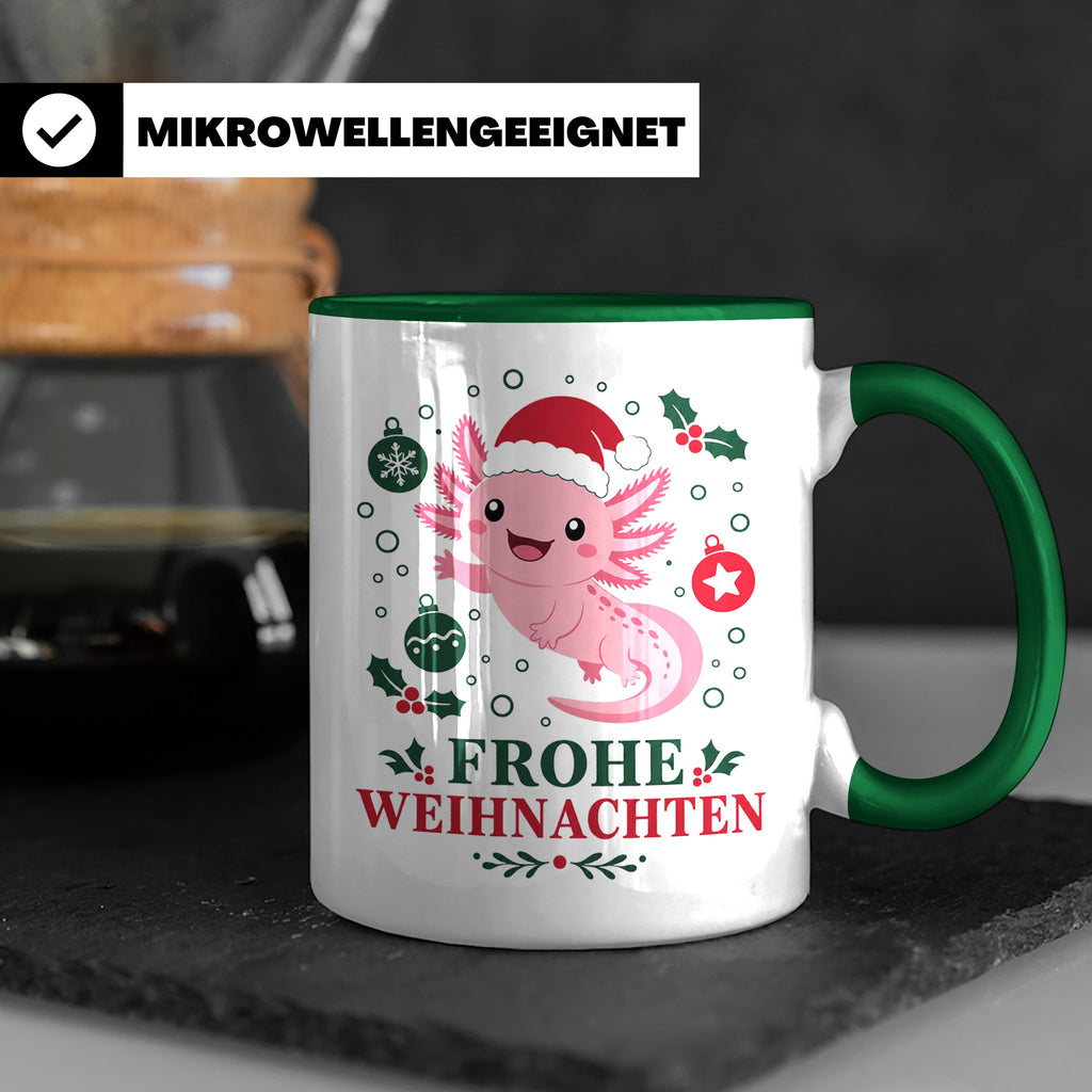 Weihnachtstasse Axolotl Frohe Weihnachten - Süßes Geschenk f – Grün [farbe:grün]
