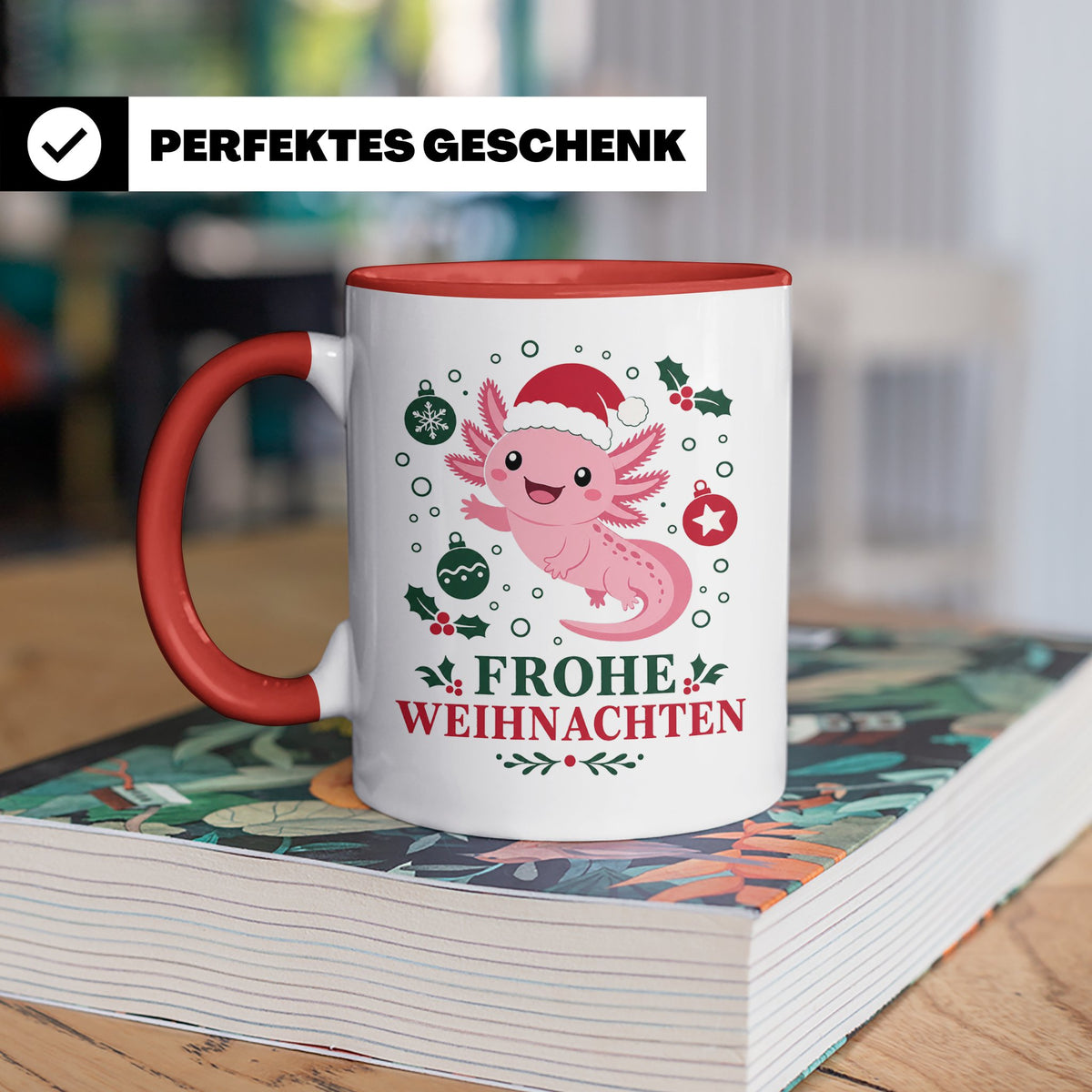 Weihnachtstasse Axolotl Frohe Weihnachten - Süßes Geschenk f – Rot [farbe:rot]